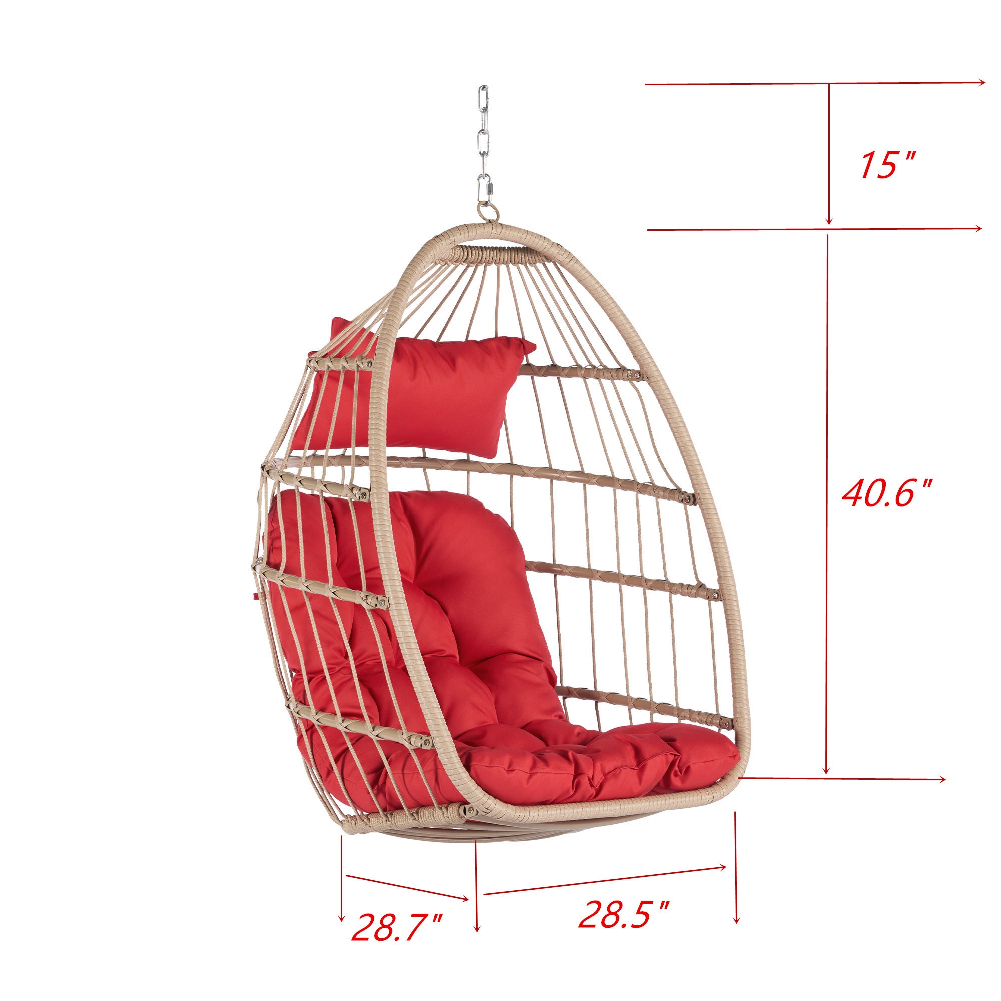 Royard Oaktree Hanging Egg Chair, Indoor/Outdoor Wicker Swing Chairs with Cushion Headrest, Basket Hammock Chairs with Hanging Kit Chain for Bedroom Balcony, Without Stand