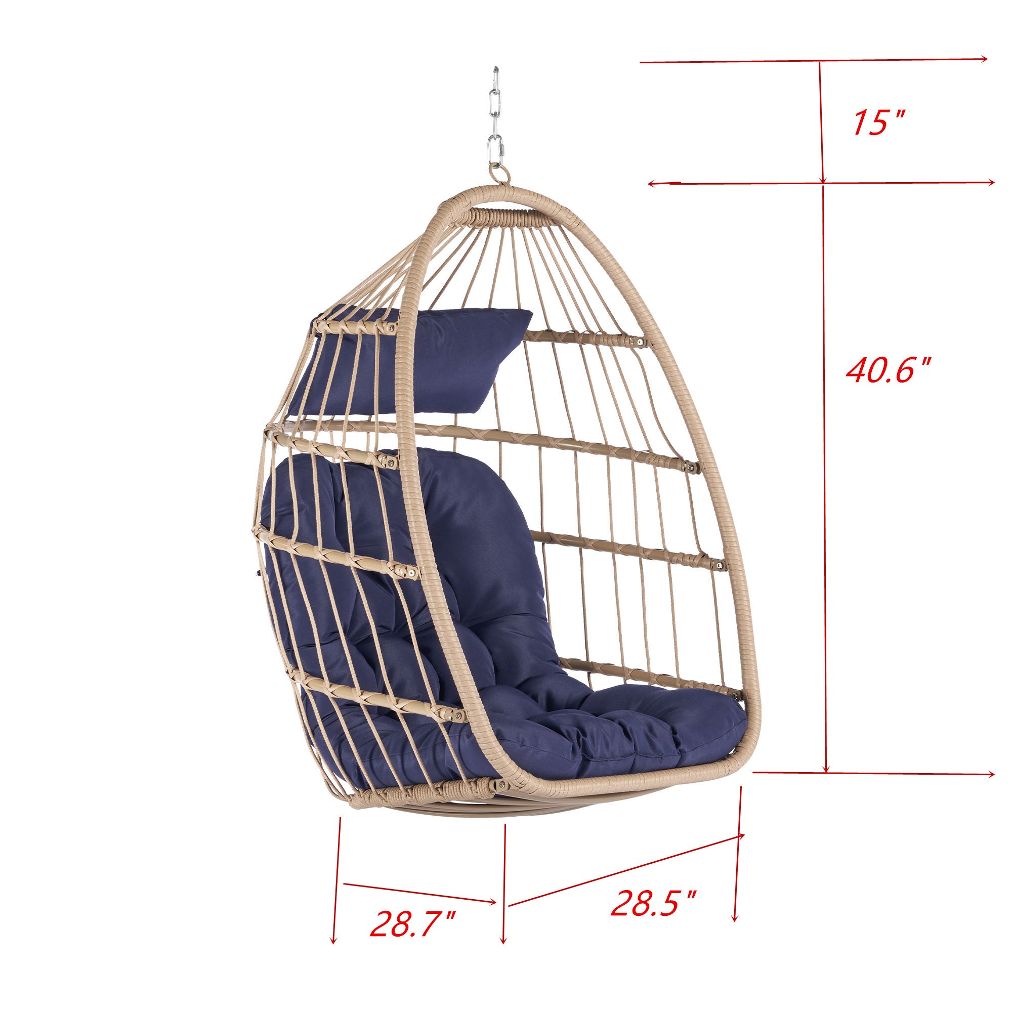 Royard Oaktree Hanging Egg Chair, Indoor/Outdoor Wicker Swing Chairs with Cushion Headrest, Basket Hammock Chairs with Hanging Kit Chain for Bedroom Balcony, Without Stand