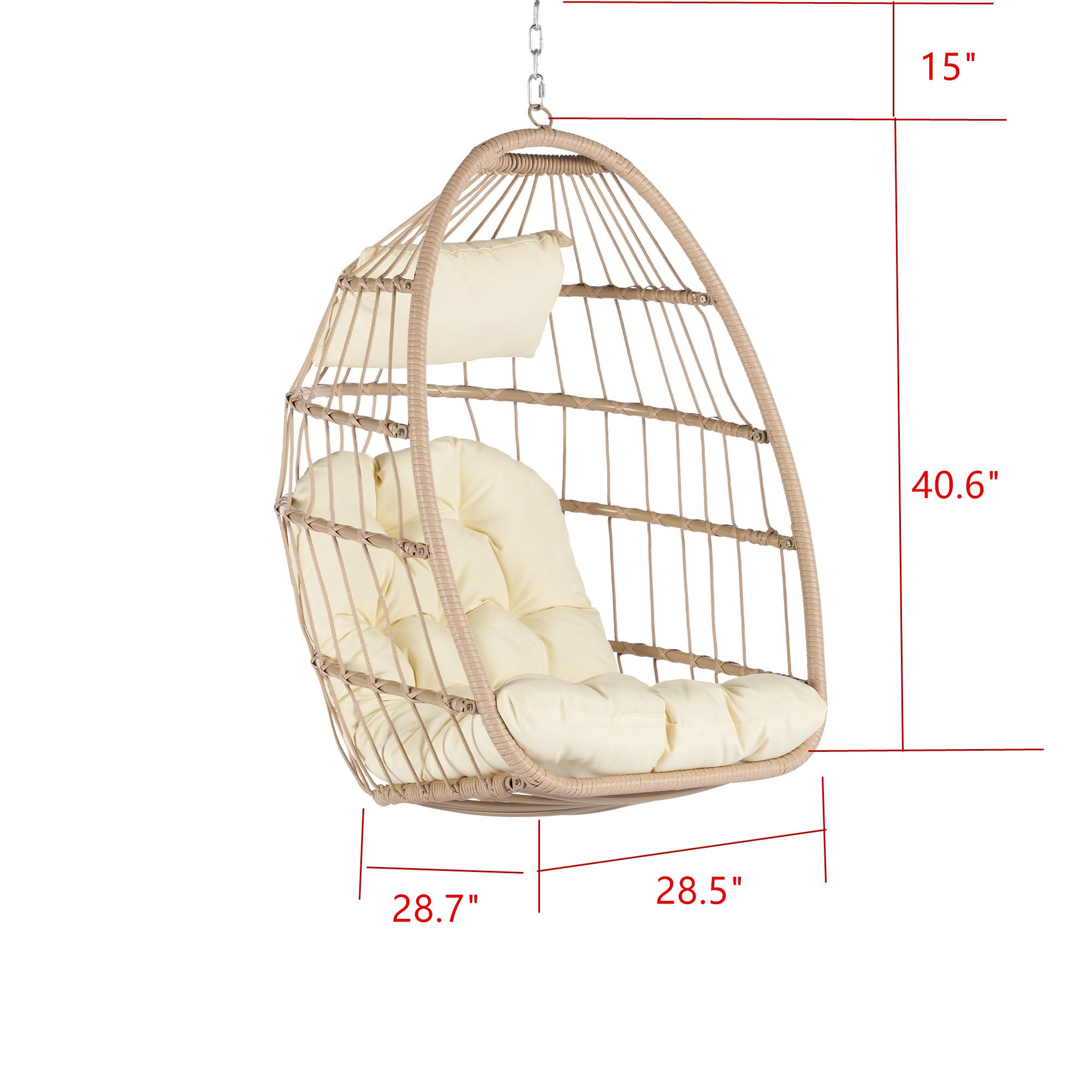 Royard Oaktree Hanging Egg Chair, Indoor/Outdoor Wicker Swing Chairs with Cushion Headrest, Basket Hammock Chairs with Hanging Kit Chain for Bedroom Balcony, Without Stand