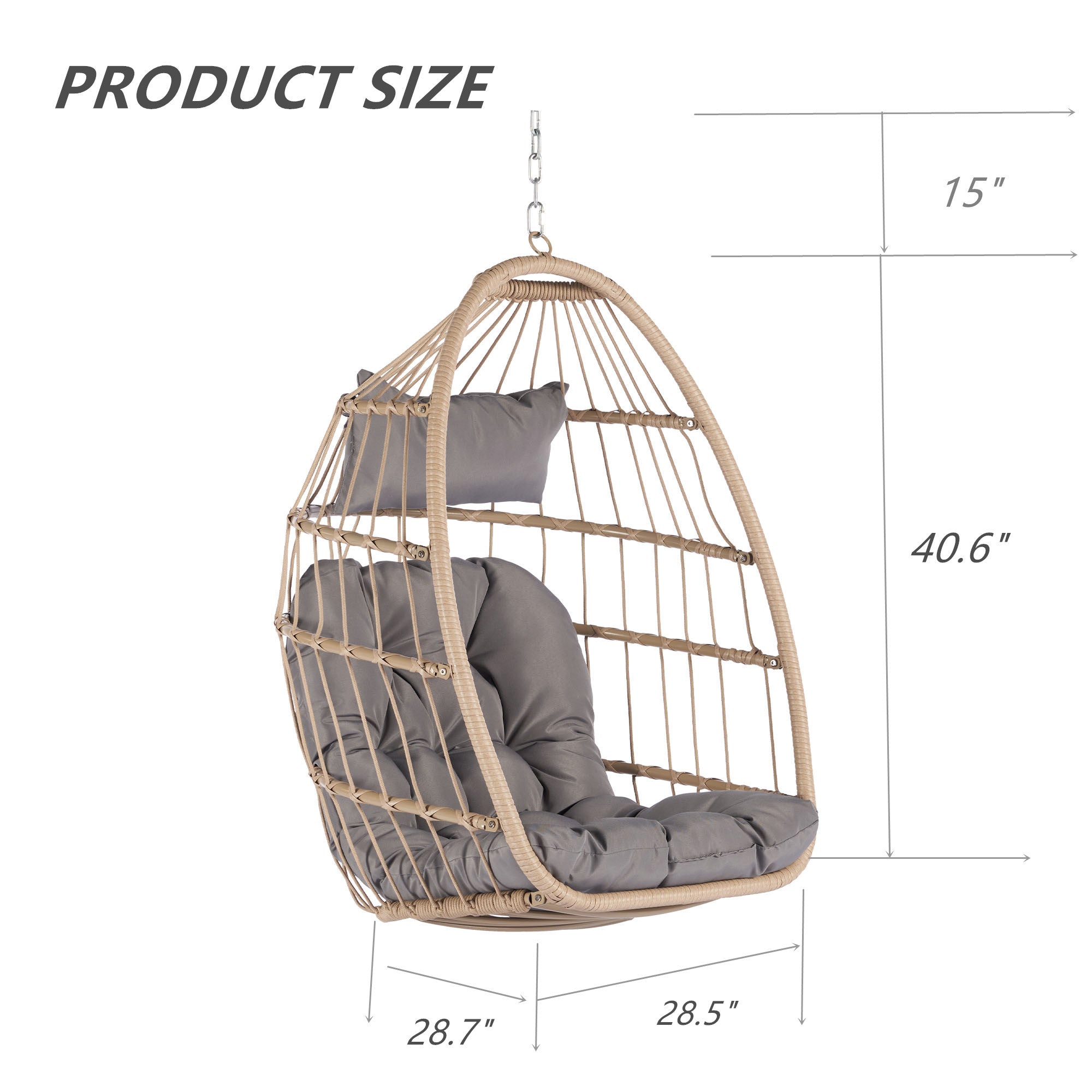 Royard Oaktree Hanging Egg Chair, Indoor/Outdoor Wicker Swing Chairs with Cushion Headrest, Basket Hammock Chairs with Hanging Kit Chain for Bedroom Balcony, Without Stand