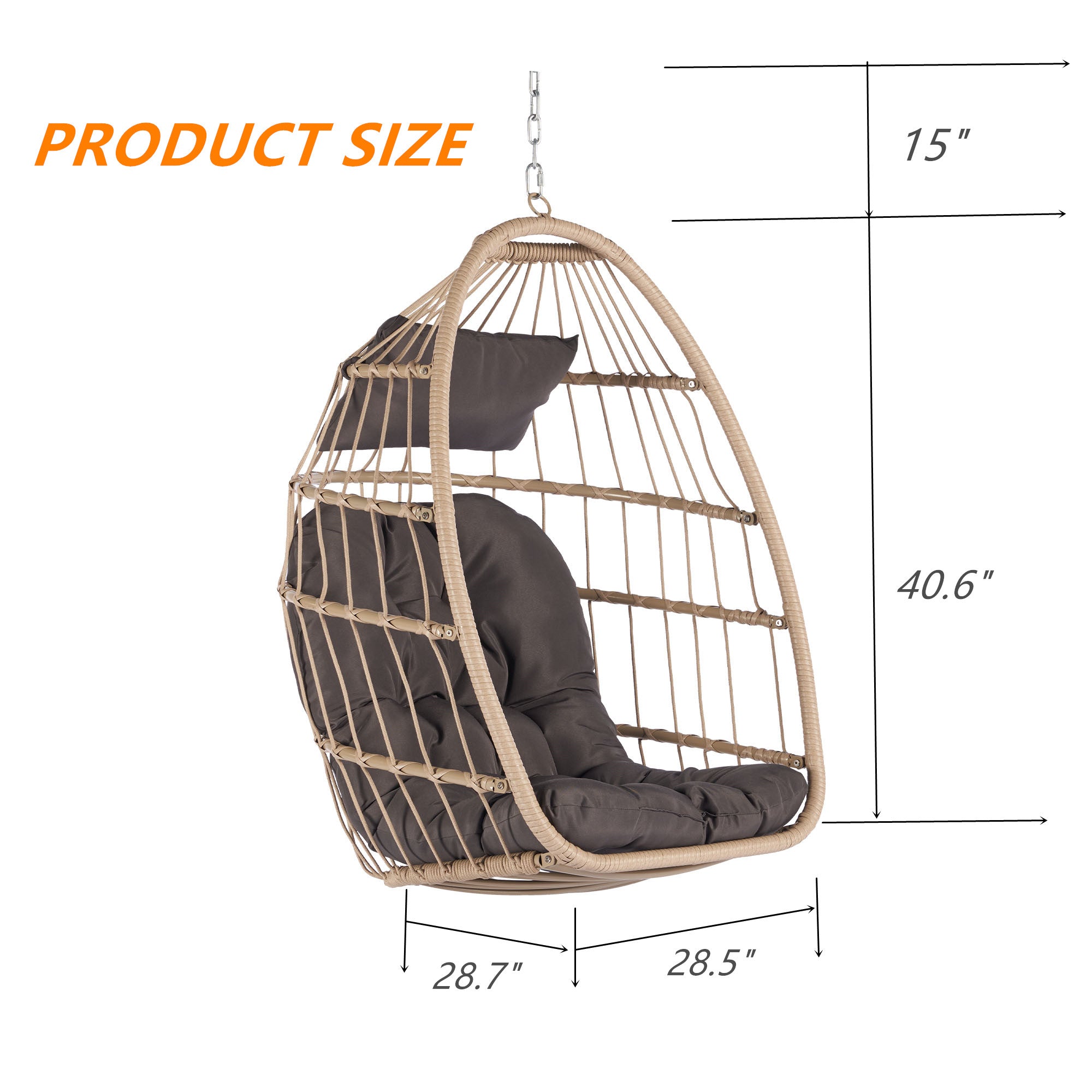 Royard Oaktree Hanging Egg Chair, Indoor/Outdoor Wicker Swing Chairs with Cushion Headrest, Basket Hammock Chairs with Hanging Kit Chain for Bedroom Balcony, Without Stand