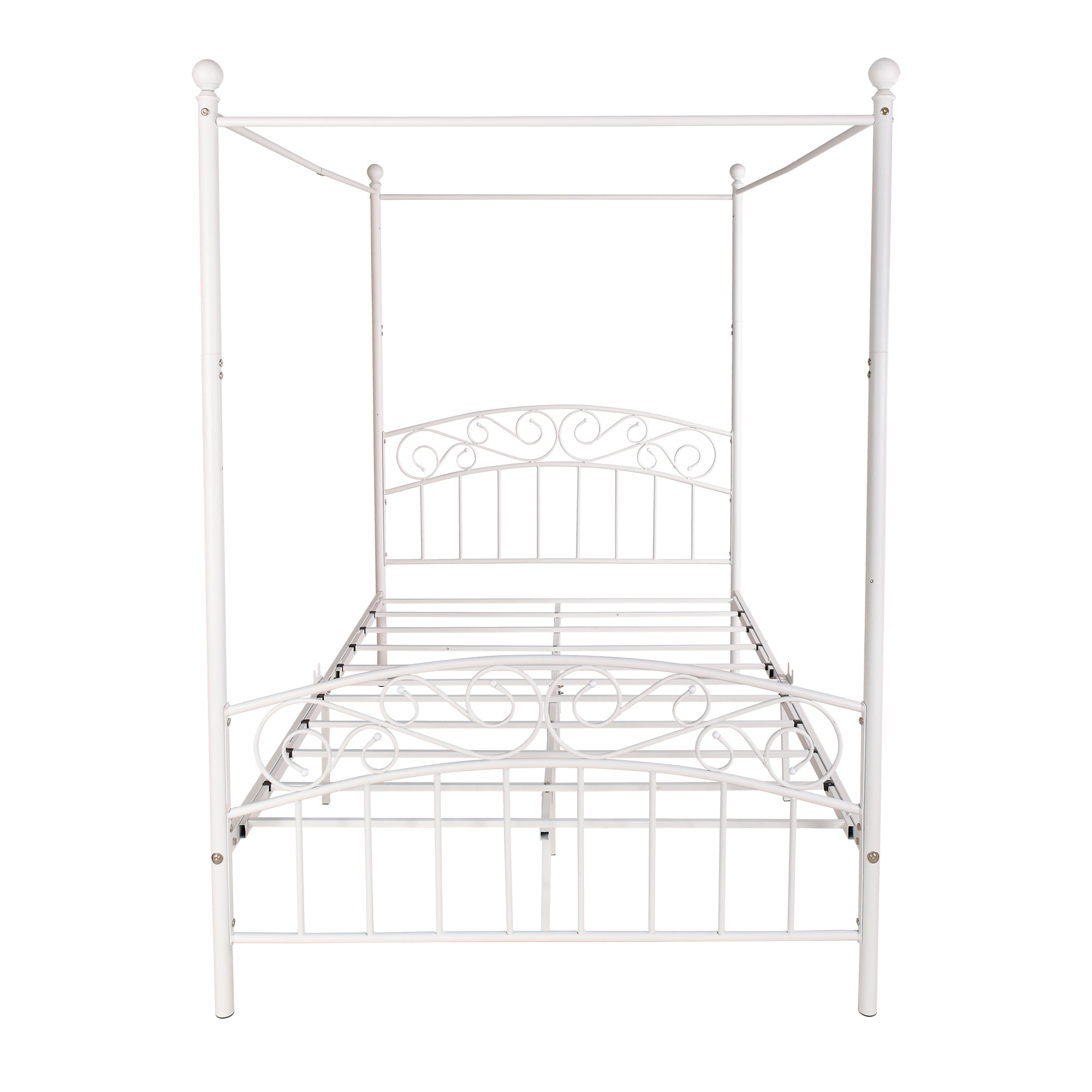 Royard Oaktree Full Size Metal Canopy Bed Frame with Ornate European Style Headboard & Footboard Sturdy Steel H/Under-Bed Storage Space/No Box Spring Needed/White