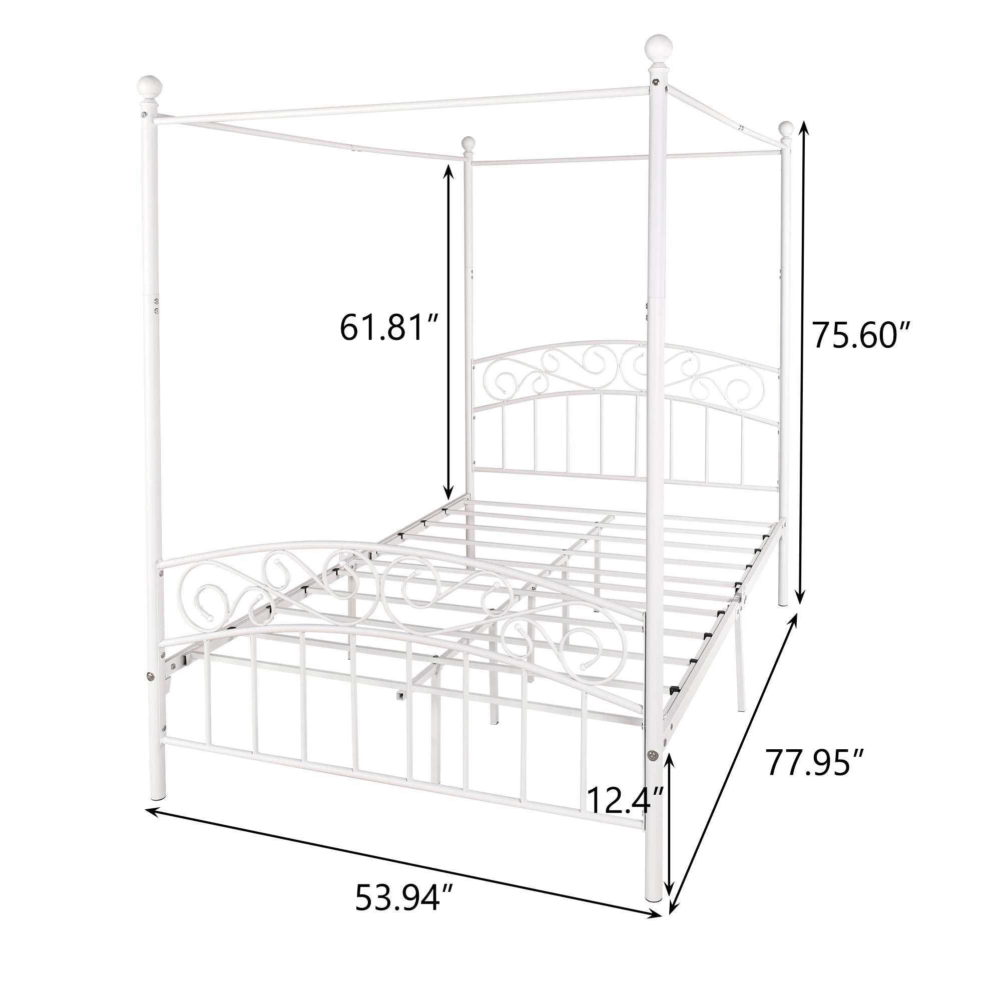 Royard Oaktree Full Size Metal Canopy Bed Frame with Ornate European Style Headboard & Footboard Sturdy Steel H/Under-Bed Storage Space/No Box Spring Needed/White