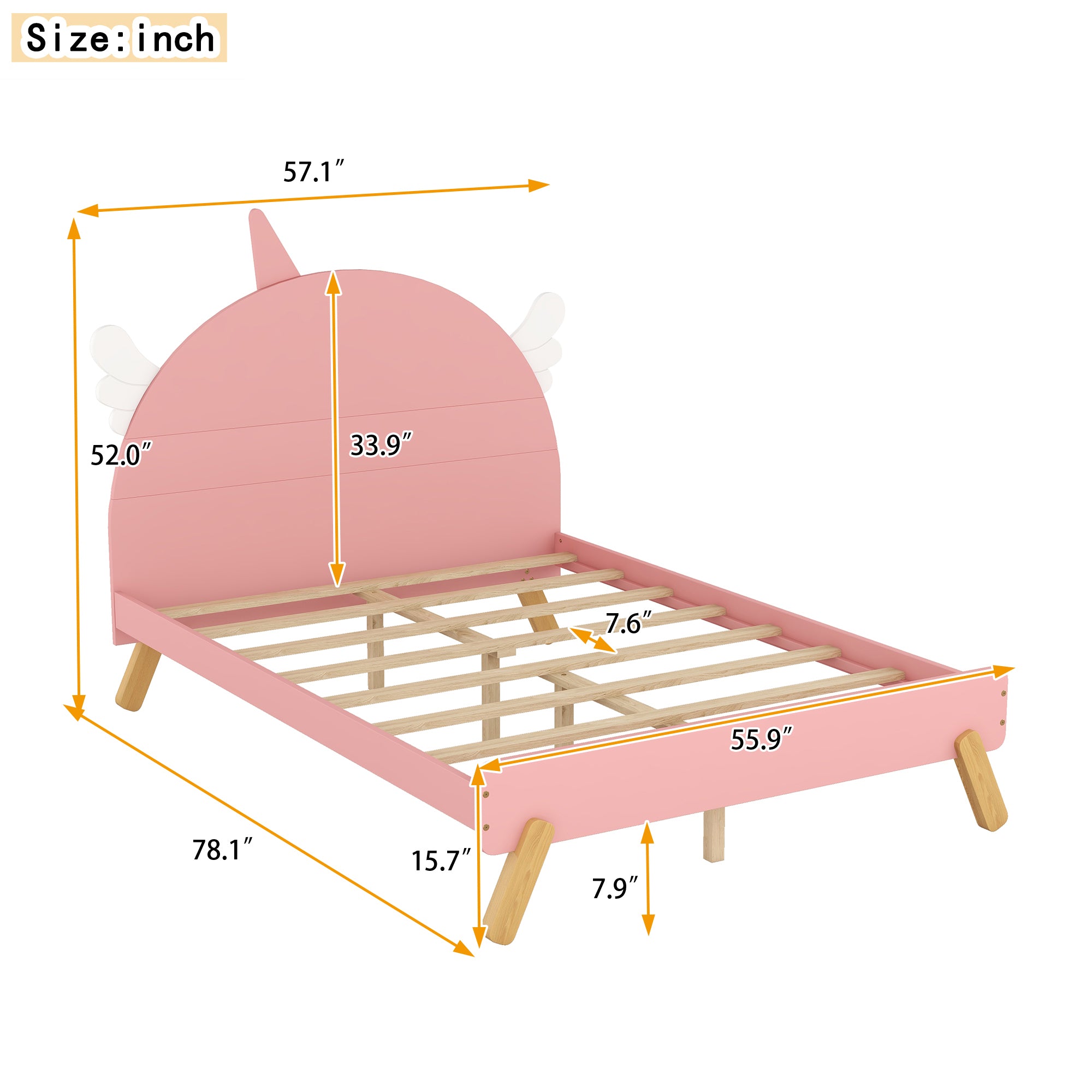 Royard Oaktree Bed With Headboard Cute Wood Platform Bed Frame, No Box Spring Needed