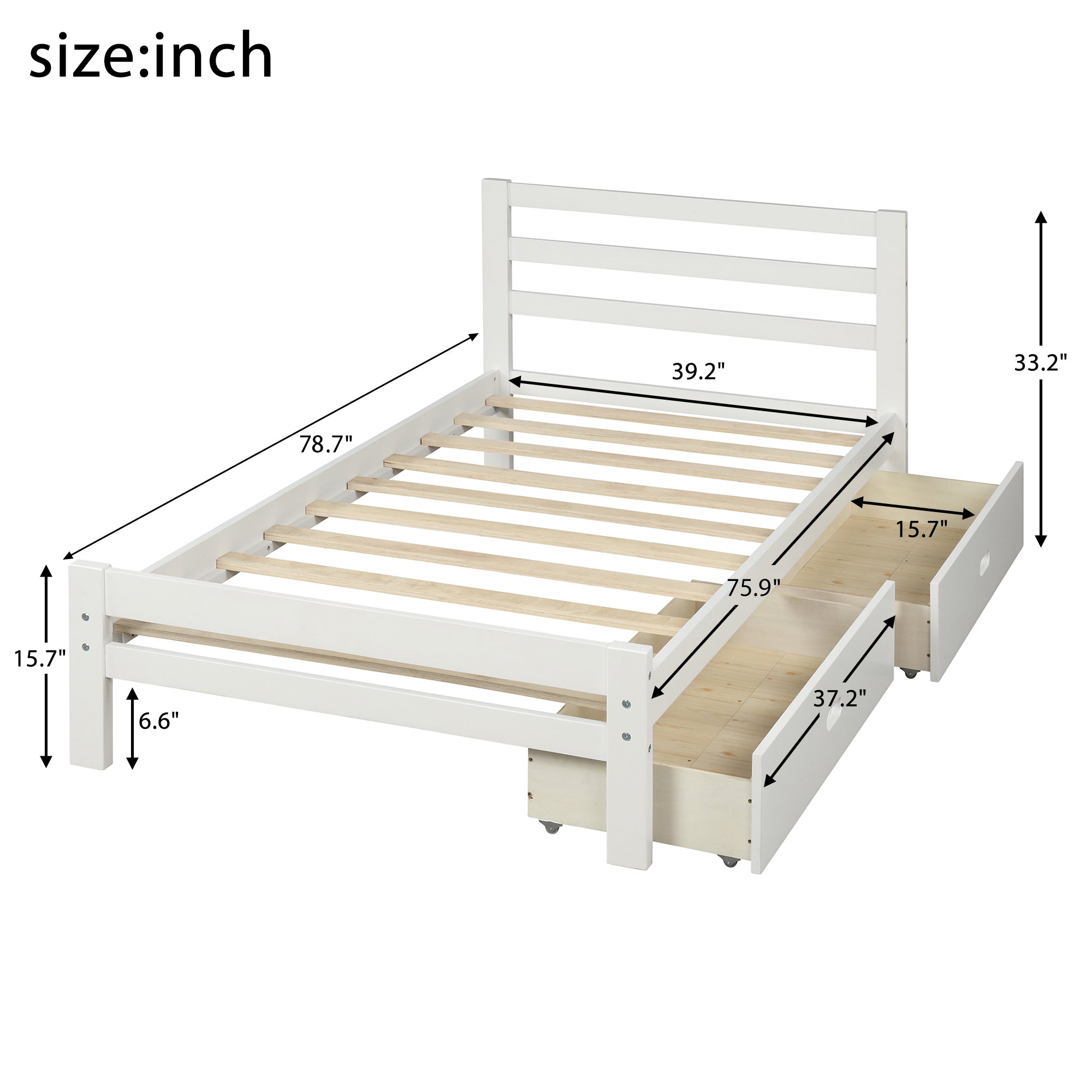 Royard Oaktree Platform Bed With Two Drawers Wood Bed Frame with Headboard and Slats, No Box Spring Needed