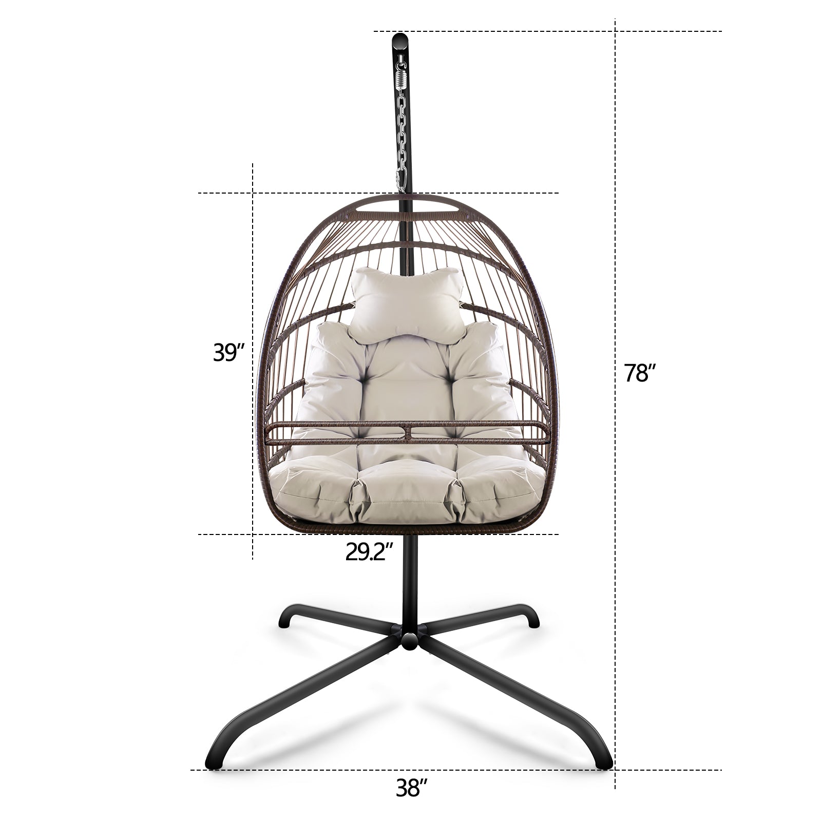 Royard Oaktree Swing Egg Chair with Removable Safety Guardrails and Cup Holder for Kids Adults, Indoor/Outdoor Wicker Basket Hanging Chair with Cushion, Folding Swing Hammock Chair with Stand