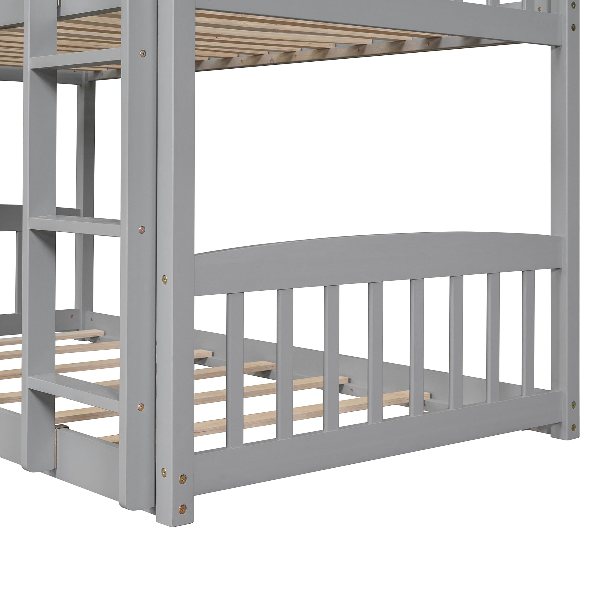 Royard Oaktree Twin Over Twin House Bunk Bed with Roof and Slide Wooden House Bed Frame with Guardrail and Ladder for Kids Boys Girls Teens, No Box Spring Needed