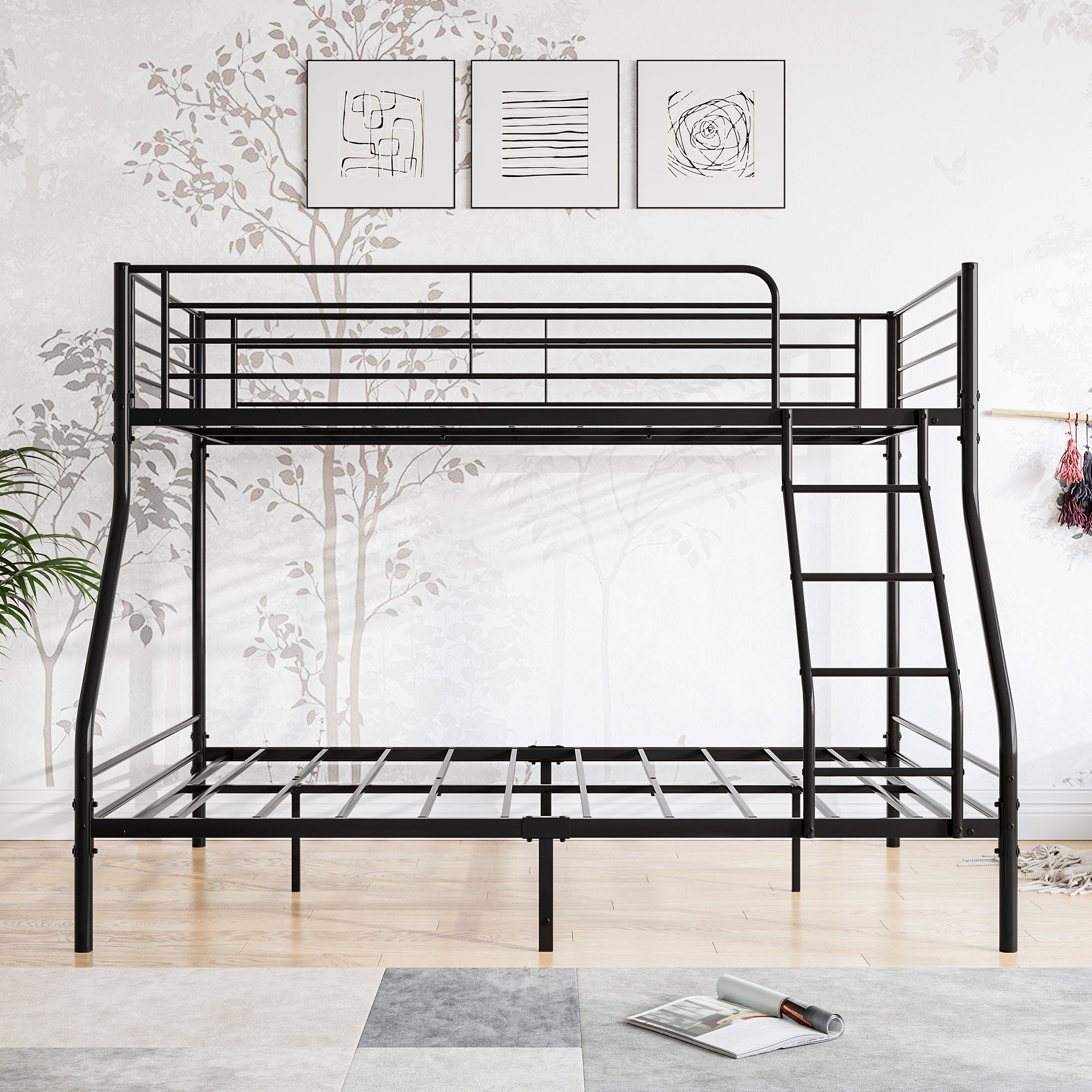 Royard Oaktree Twin-Over-Full Metal Bunk Bed, Heavy Duty Bunk Bed Frame with Enhanced Upper-Level Guardrail