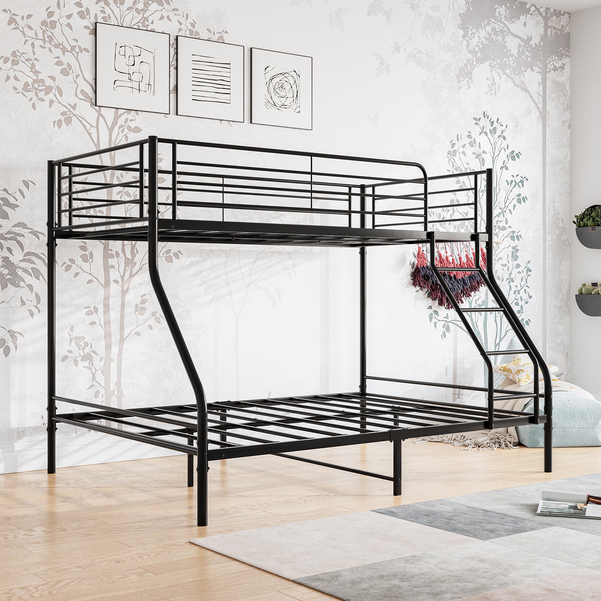 Royard Oaktree Twin-Over-Full Metal Bunk Bed, Heavy Duty Bunk Bed Frame with Enhanced Upper-Level Guardrail