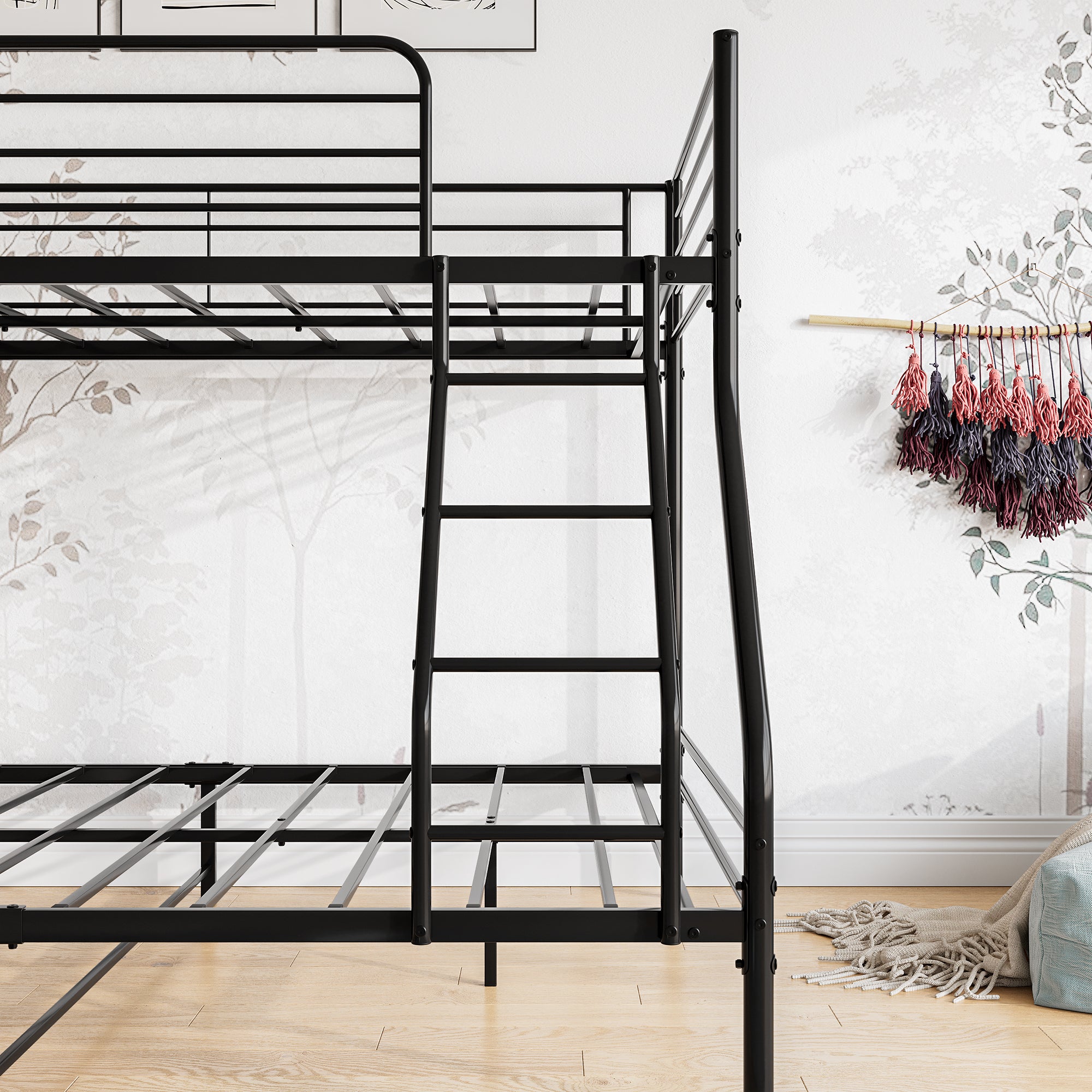 Royard Oaktree Twin-Over-Full Metal Bunk Bed, Heavy Duty Bunk Bed Frame with Enhanced Upper-Level Guardrail