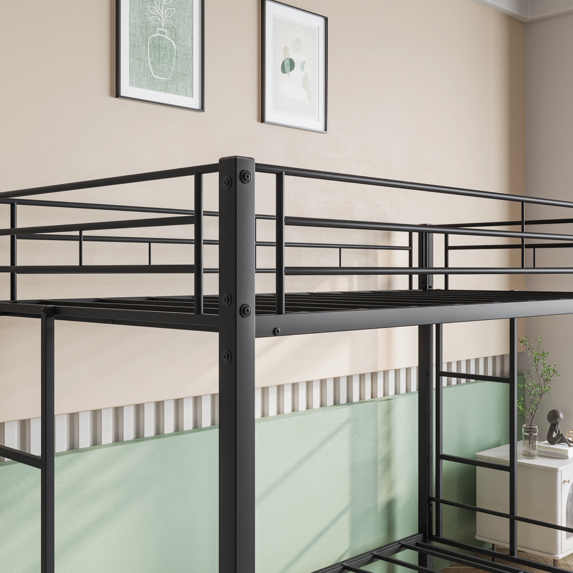 Royard Oaktree Twin Over Twin Metal Bunk Bed Heavy Duty Bunk Beds Frame with Guardrail and 2 Ladders, Metal Slats, No Box Spring Needed