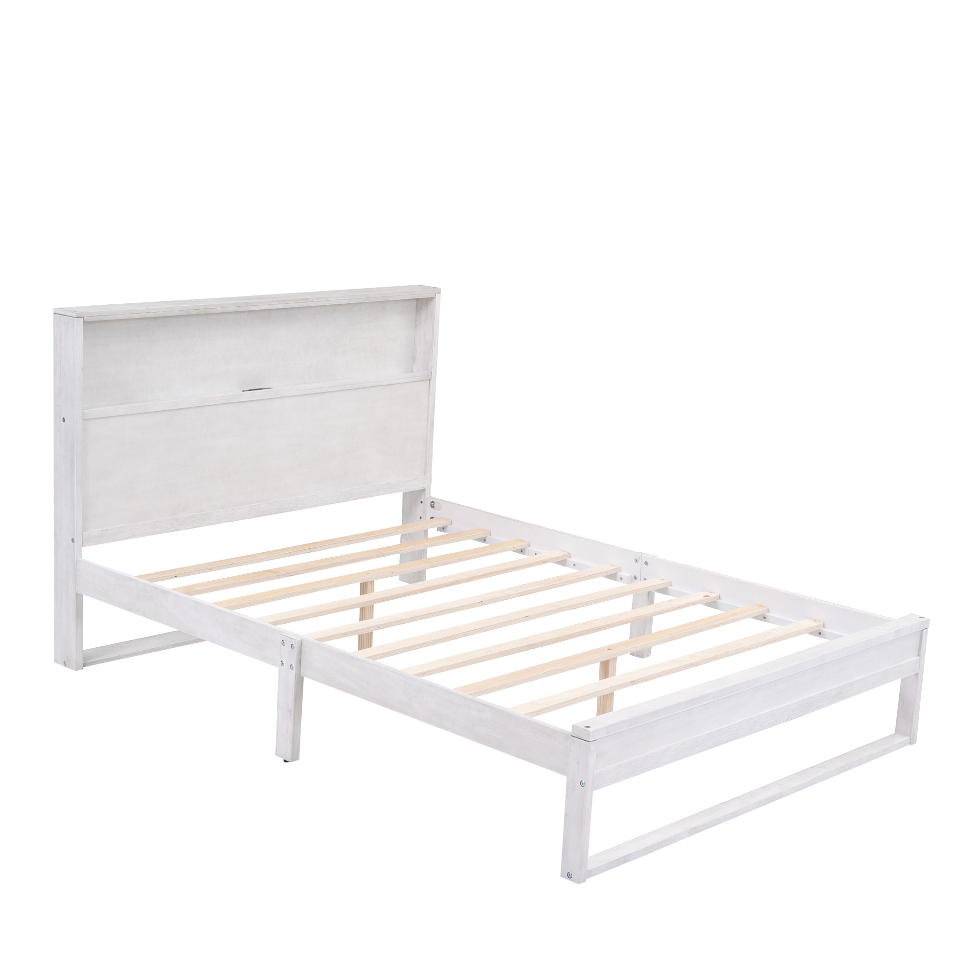 Royard Oaktree Platform Bed with Storage Headboard, Wood Bed Frame with Sockets and USB Ports, Platform Bed