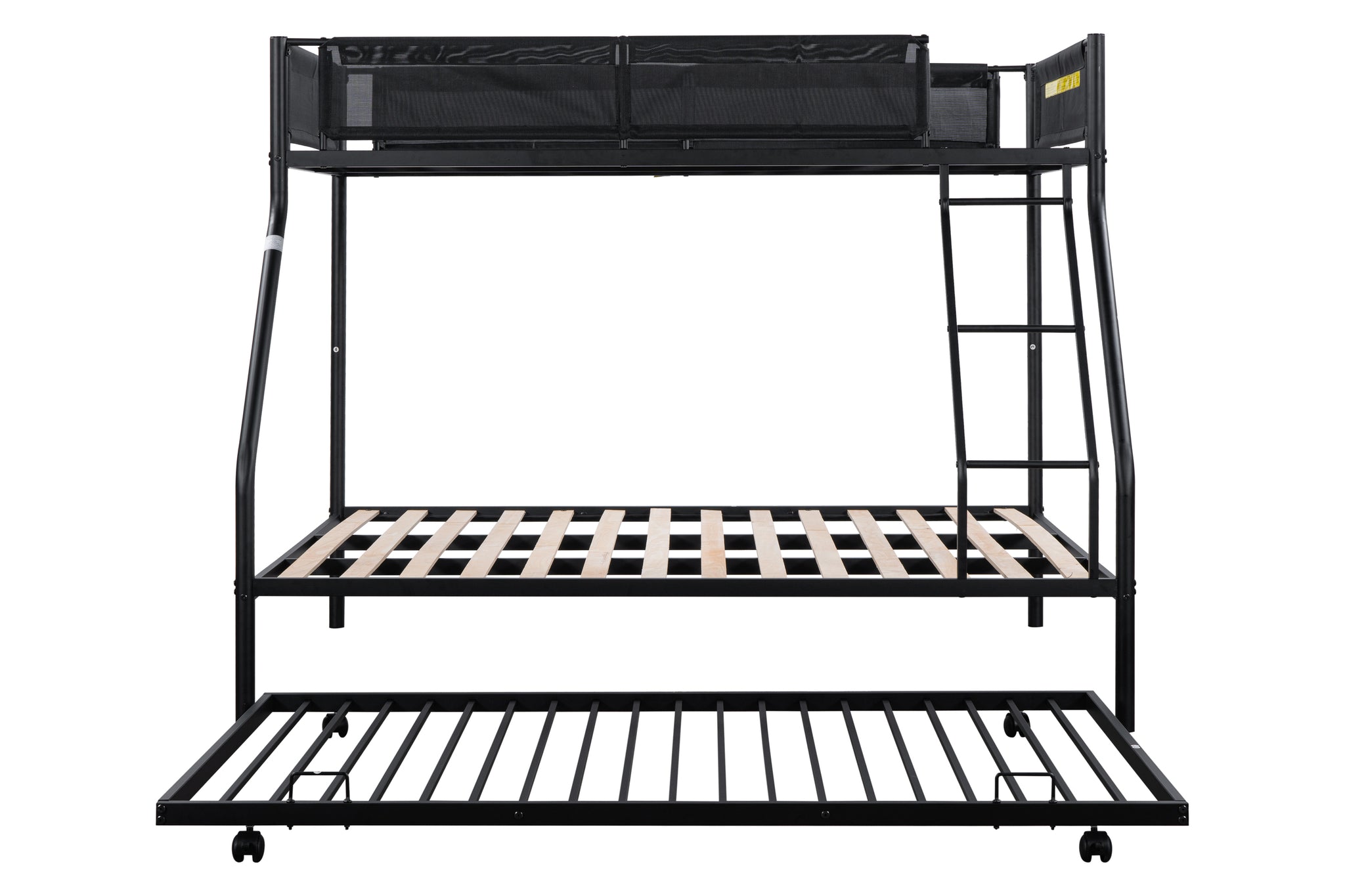 Royard Oaktree Twin over Full Bunk Bed with Trundle Metal Bunk Bed Frame with Wood Slat and Textilene Guardrail