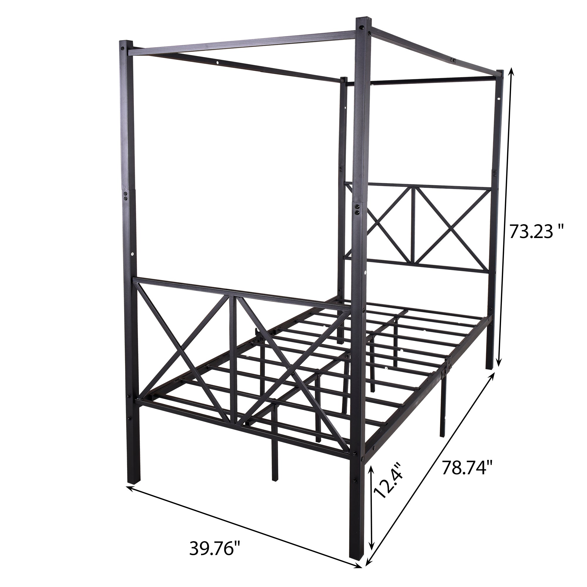 Royard Oaktree Twin Size Metal Canopy Bed Platform Bed Frame with X Shaped Headboard and Footboard Black