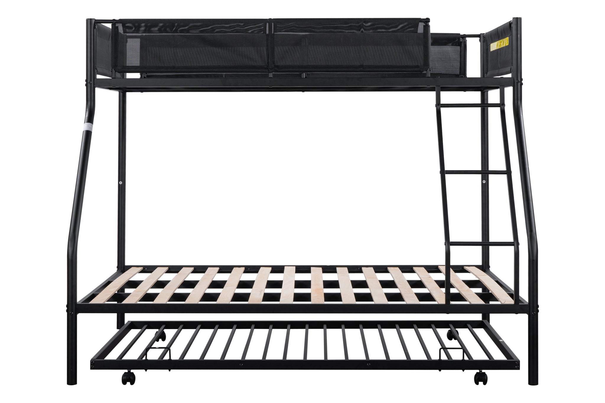 Royard Oaktree Twin over Full Bunk Bed with Trundle Metal Bunk Bed Frame with Wood Slat and Textilene Guardrail