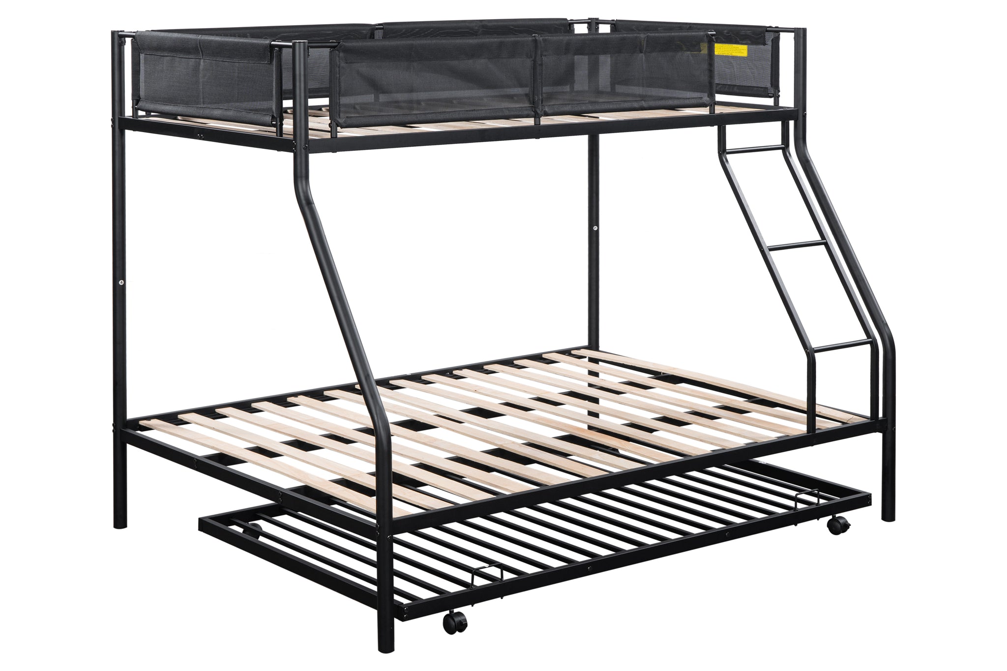 Royard Oaktree Twin over Full Bunk Bed with Trundle Metal Bunk Bed Frame with Wood Slat and Textilene Guardrail