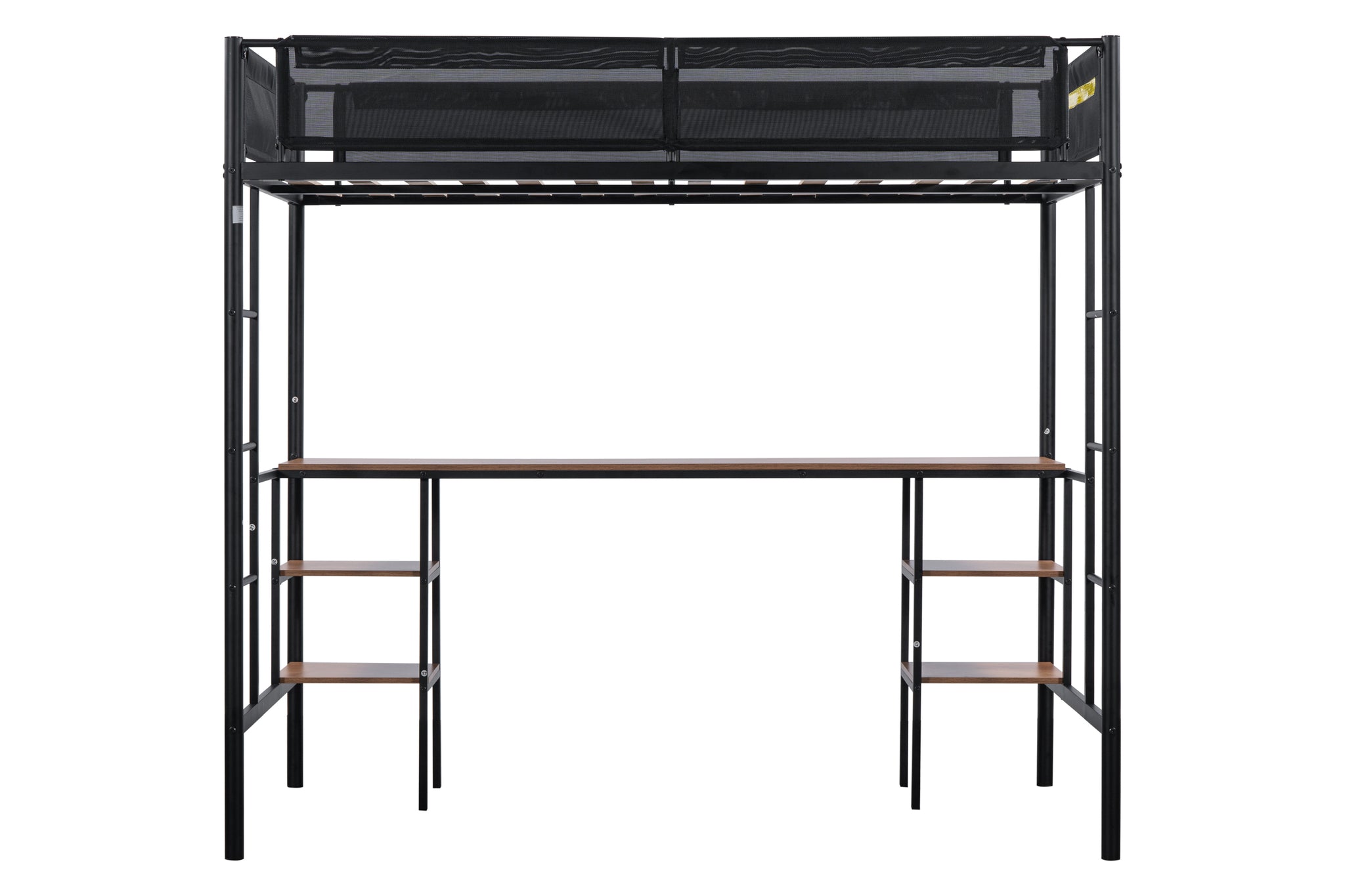 Royard Oaktree Metal Loft Bed with Built-in Desk and Shelves Twin Size Metal Bed Frame with Wood Slat and Textilene Guardrail