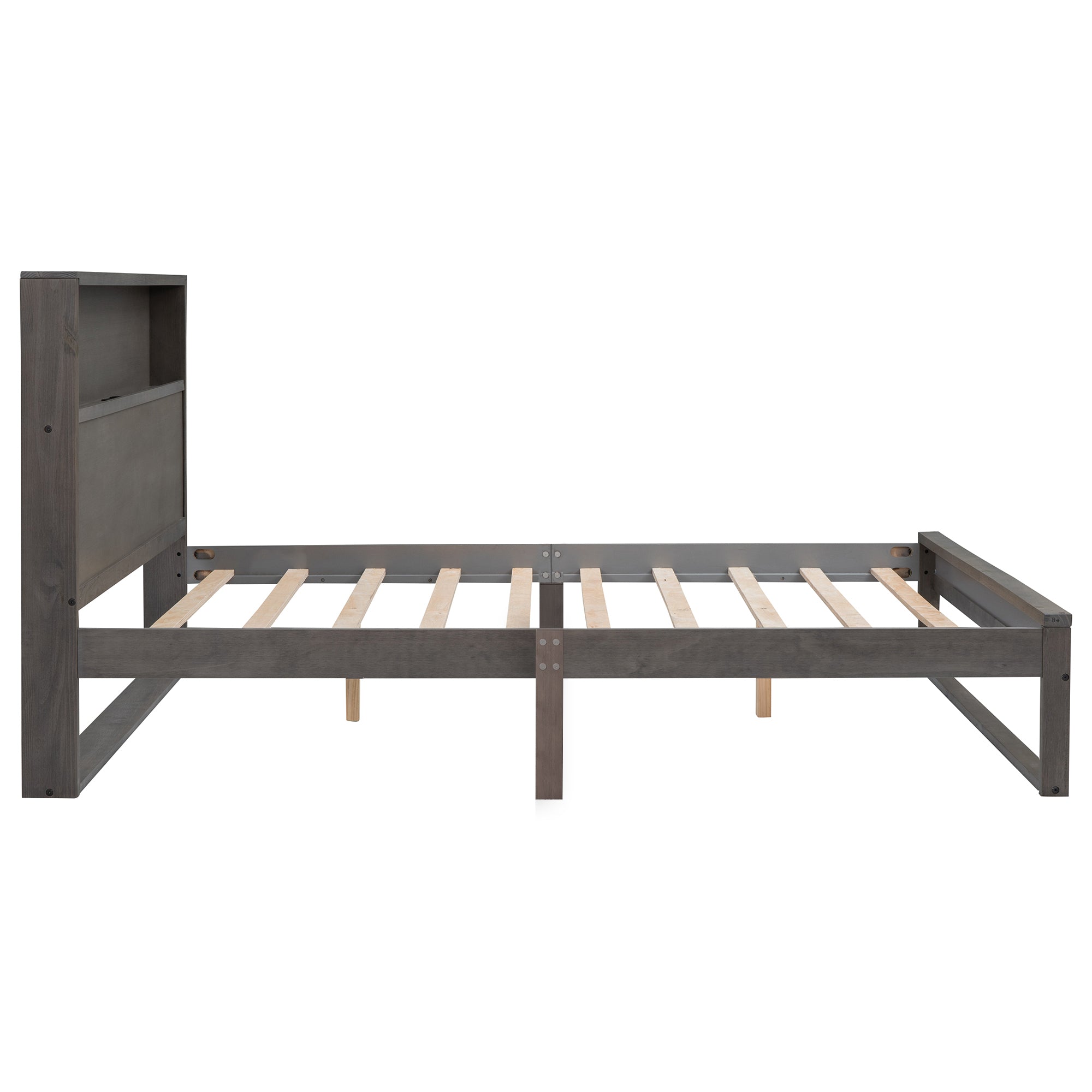 Royard Oaktree Platform Bed with Storage Headboard, Wood Bed Frame with Sockets and USB Ports, Platform Bed