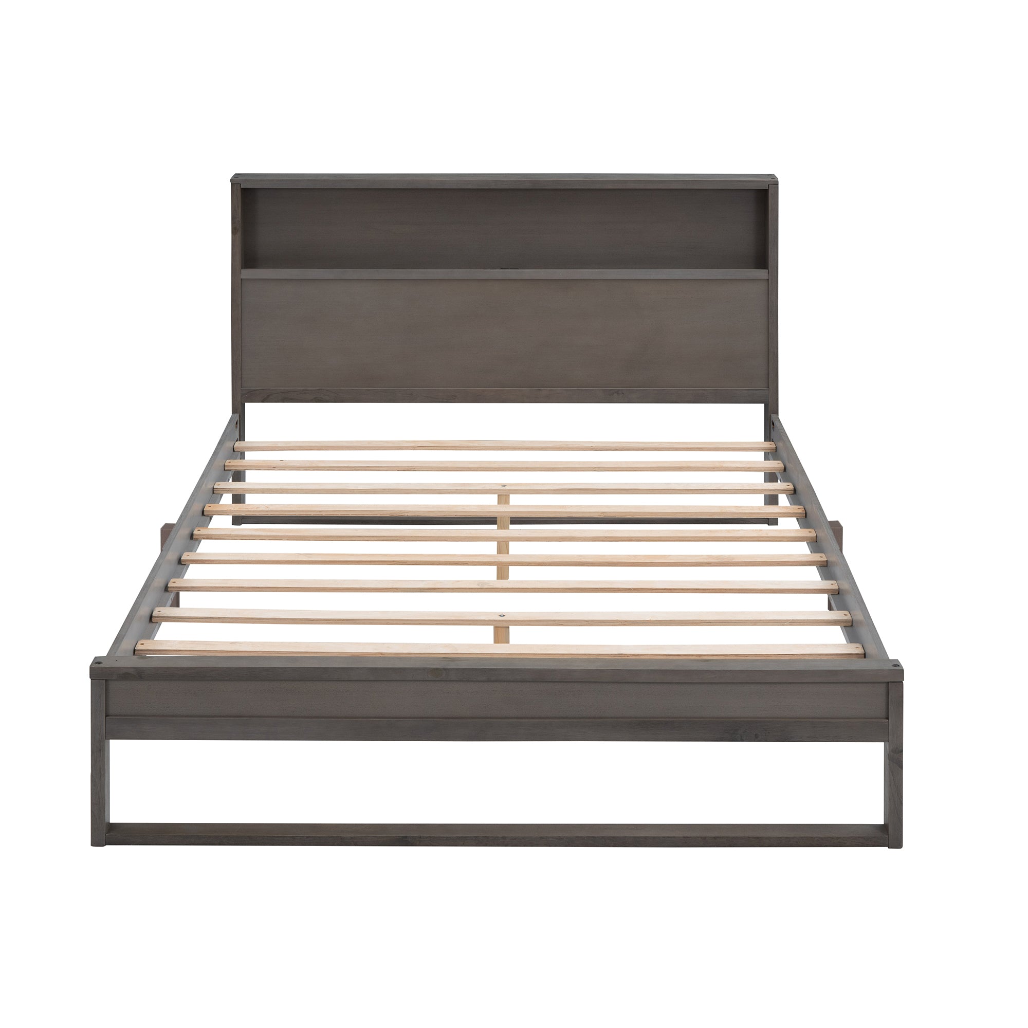 Royard Oaktree Platform Bed with Storage Headboard, Wood Bed Frame with Sockets and USB Ports, Platform Bed