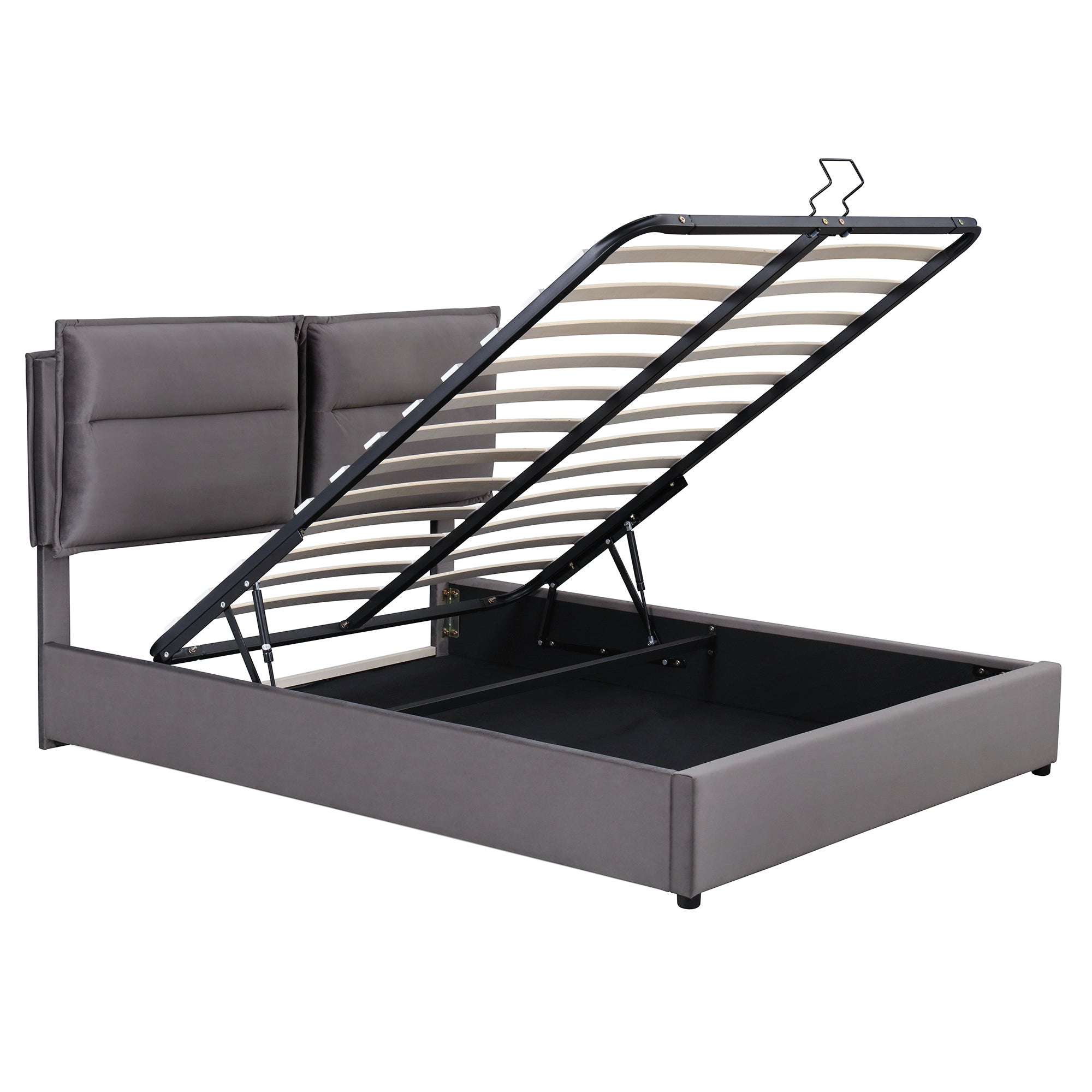 Royard Oaktree Platform Bed Frame with a Hydraulic Storage System Velvet Upholstered Storage Bed with Headboard and Slats, No Box Spring Needed