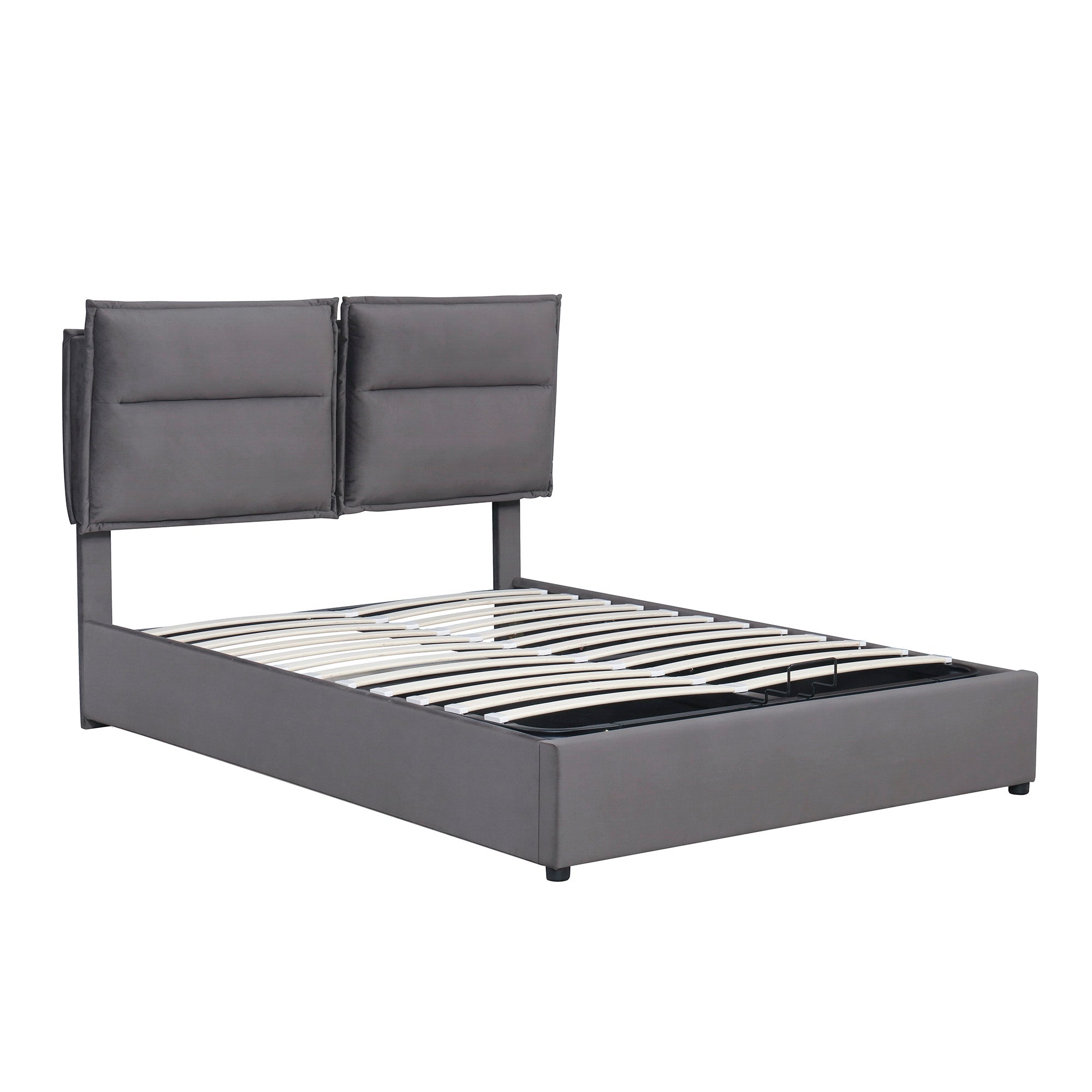 Royard Oaktree Platform Bed Frame with a Hydraulic Storage System Velvet Upholstered Storage Bed with Headboard and Slats, No Box Spring Needed