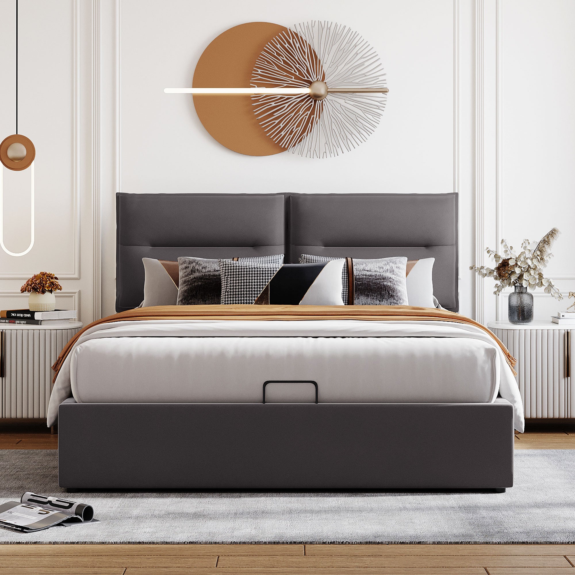 Royard Oaktree Platform Bed Frame with a Hydraulic Storage System Velvet Upholstered Storage Bed with Headboard and Slats, No Box Spring Needed