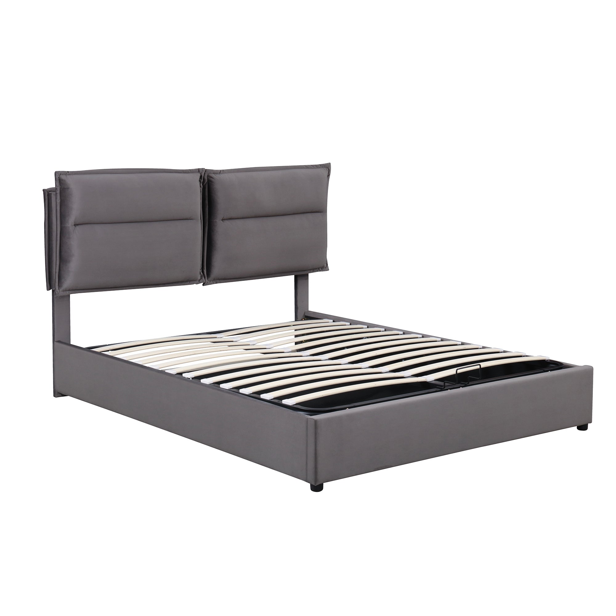 Royard Oaktree Platform Bed Frame with a Hydraulic Storage System Velvet Upholstered Storage Bed with Headboard and Slats, No Box Spring Needed