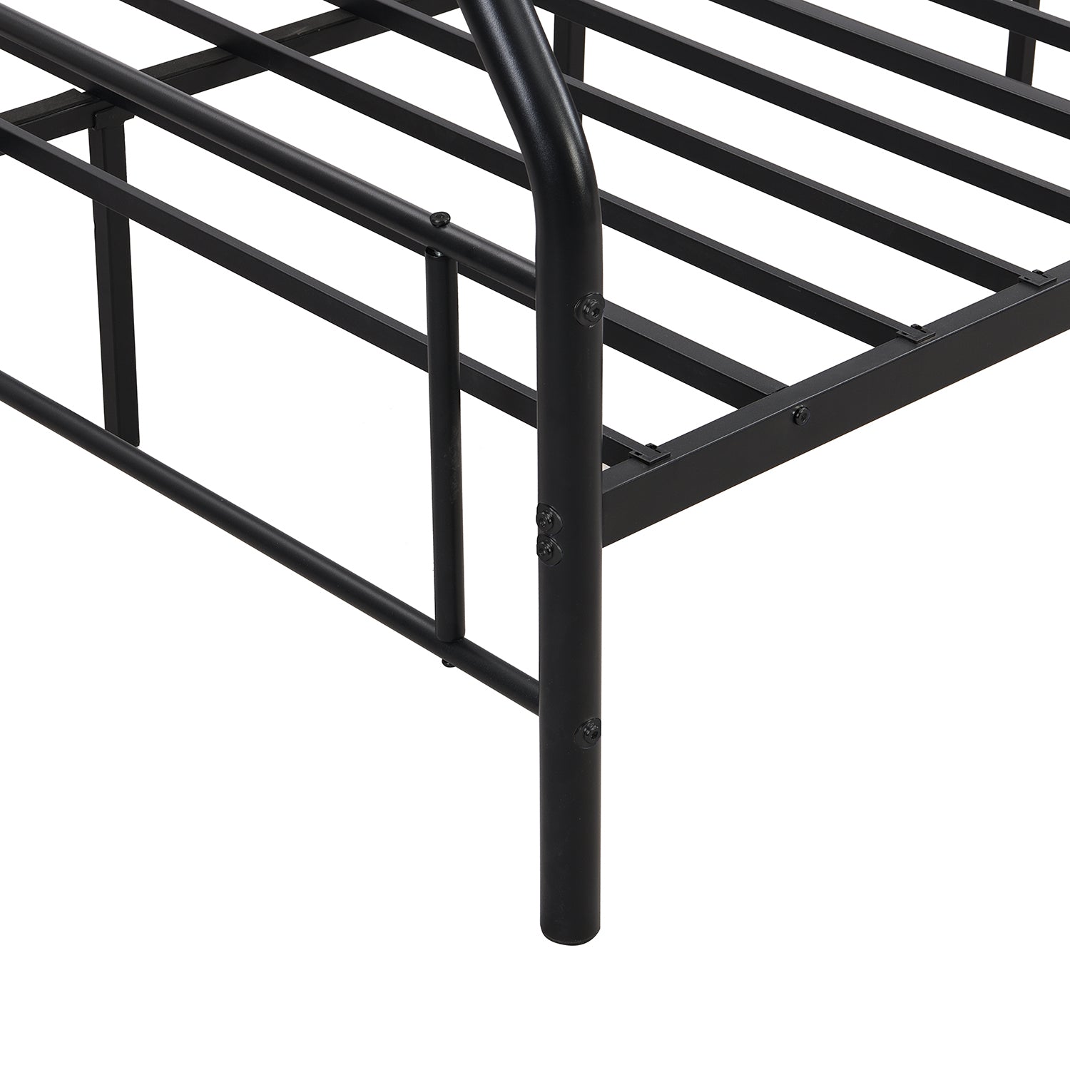 Royard Oaktree Twin-Over-Full Metal Bunk Bed Black Bunk Bed Frame with Guardrail and Ladder, Metal Slats, No Box Spring Needed