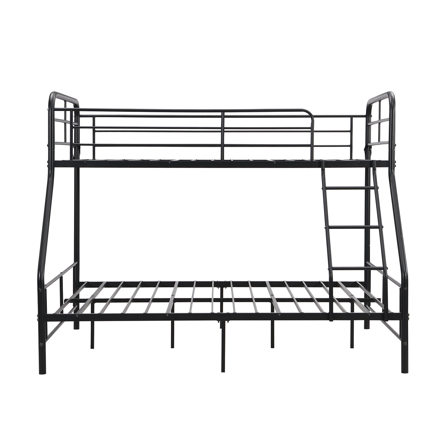 Royard Oaktree Twin-Over-Full Metal Bunk Bed Black Bunk Bed Frame with Guardrail and Ladder, Metal Slats, No Box Spring Needed