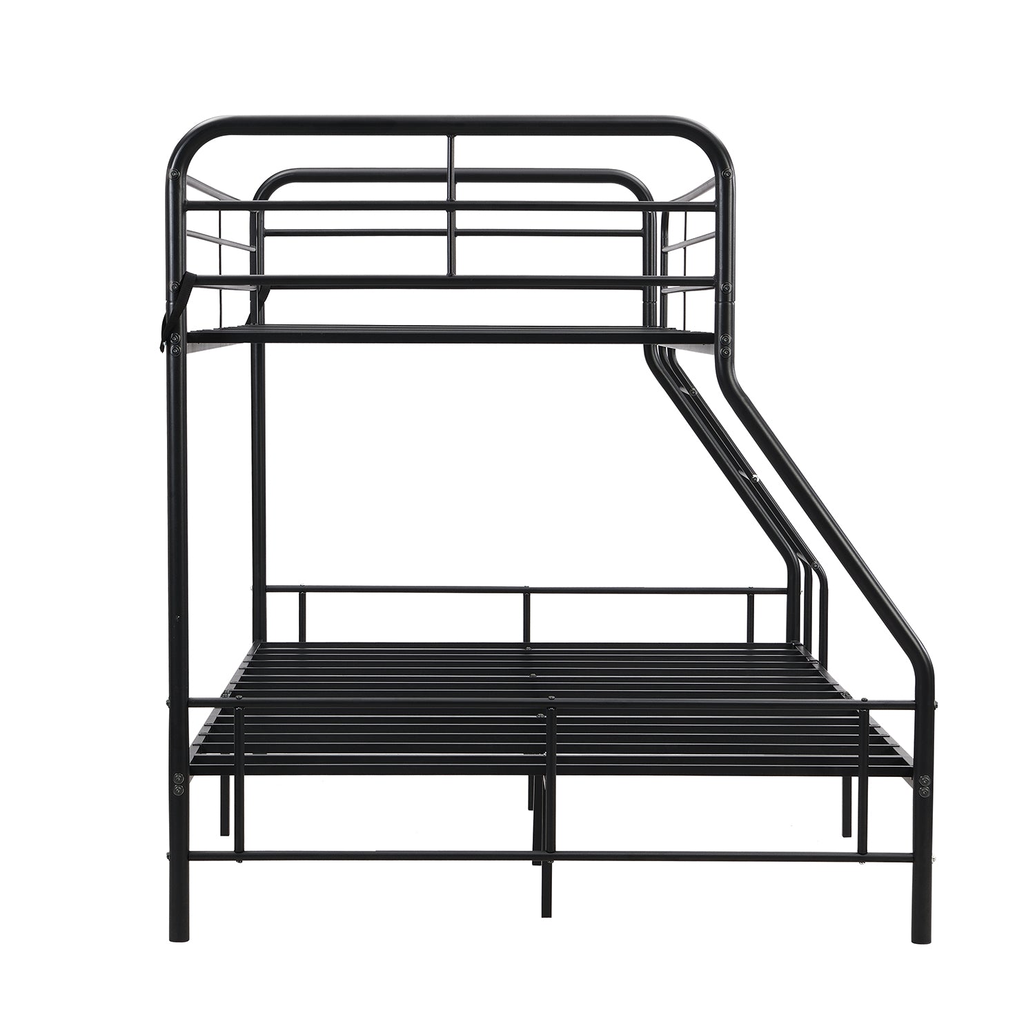 Royard Oaktree Twin-Over-Full Metal Bunk Bed Black Bunk Bed Frame with Guardrail and Ladder, Metal Slats, No Box Spring Needed