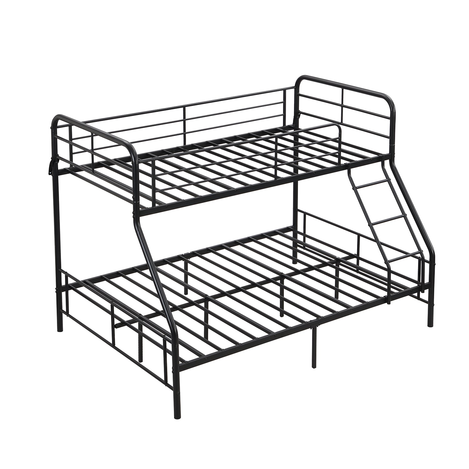 Royard Oaktree Twin-Over-Full Metal Bunk Bed Black Bunk Bed Frame with Guardrail and Ladder, Metal Slats, No Box Spring Needed