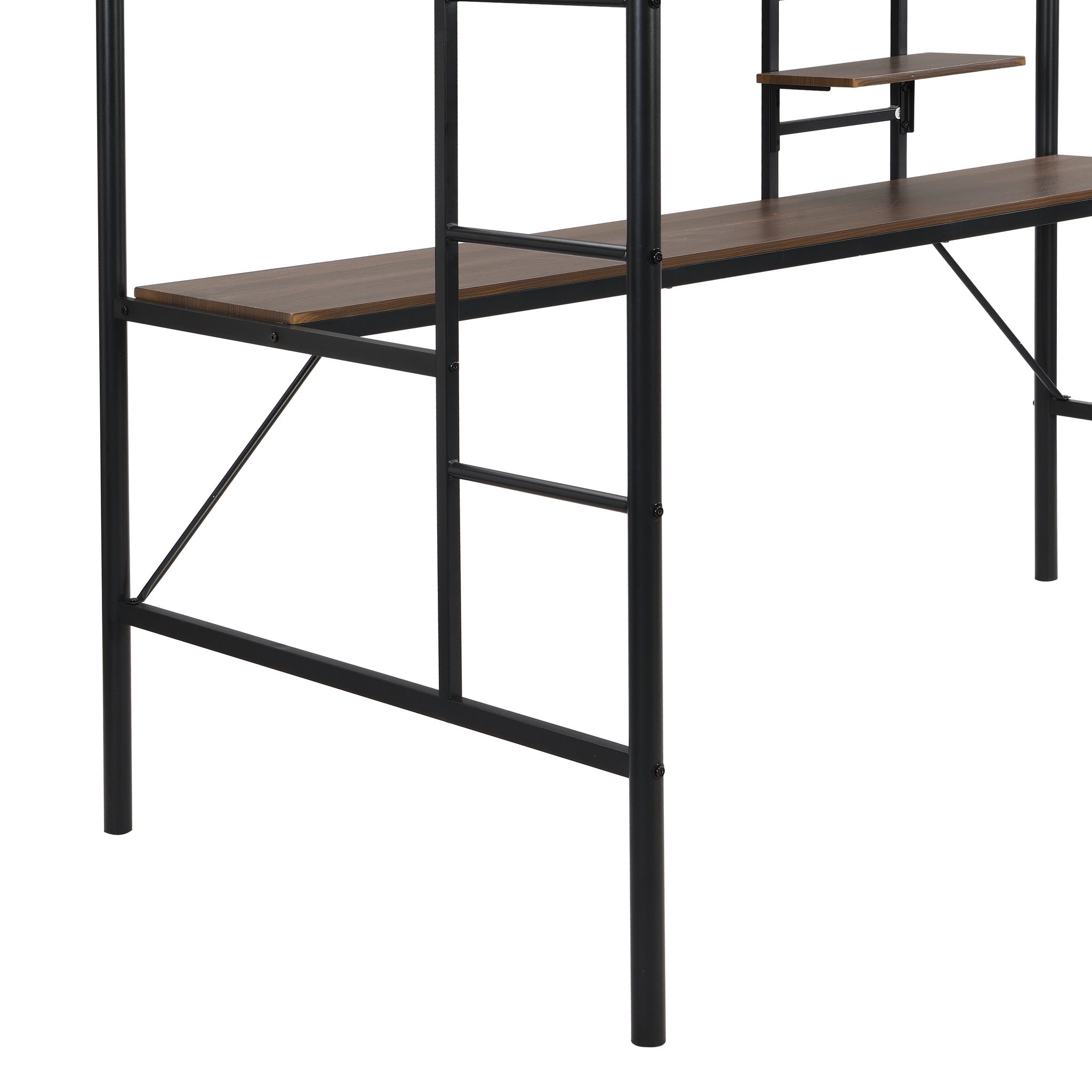 Royard Oaktree Metal Twin Size Loft Bed with Built-in Desk and Storage Shelves Modern Metal Loft Bed Frame with Guardrail and Ladders, Metal Slats, No Box Spring Needed