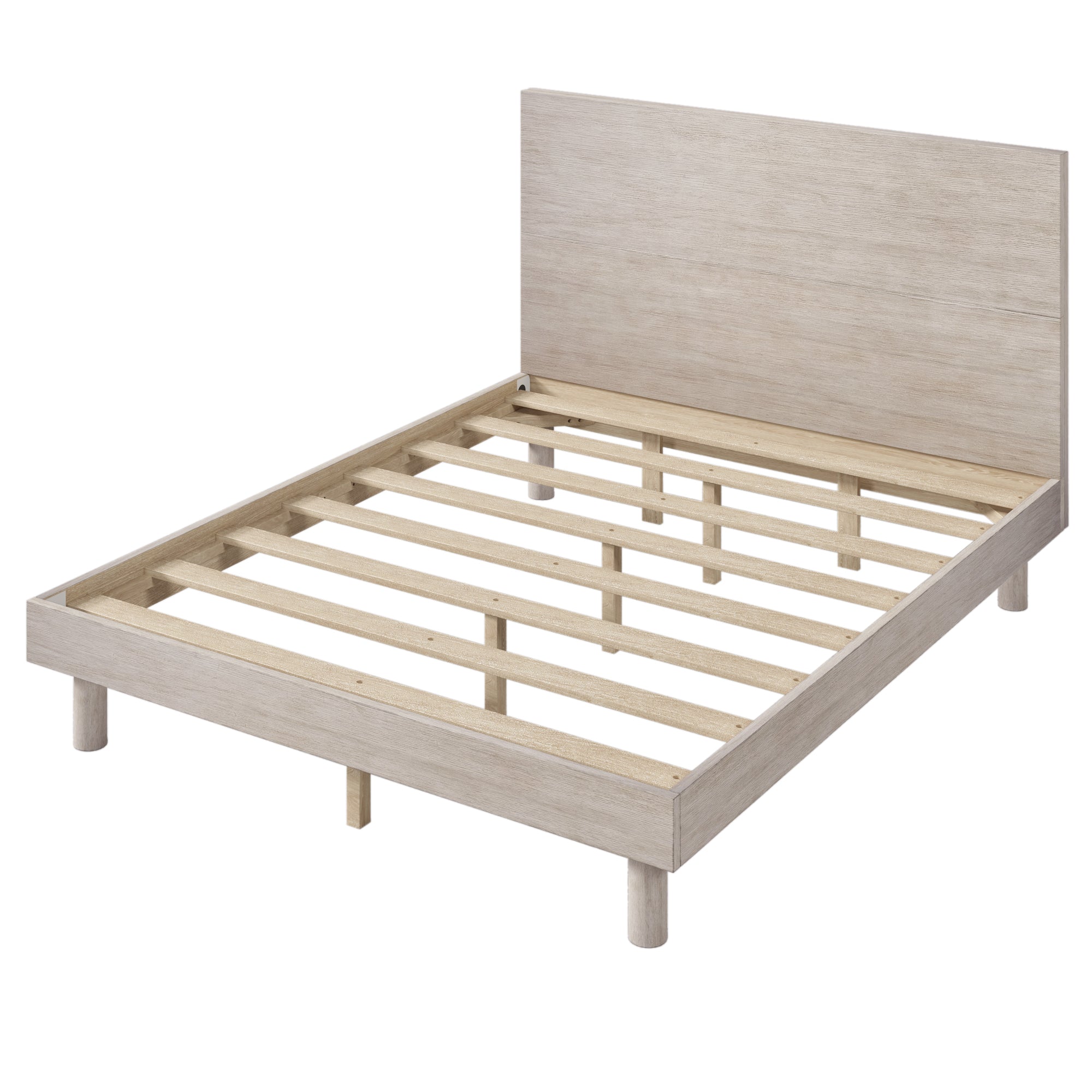 Royard Oaktree Platform Bed Frame with Headboard Modern Concise Style Solid Wood Bed Frame with Slats, No Box Spring Needed, Stone Gray