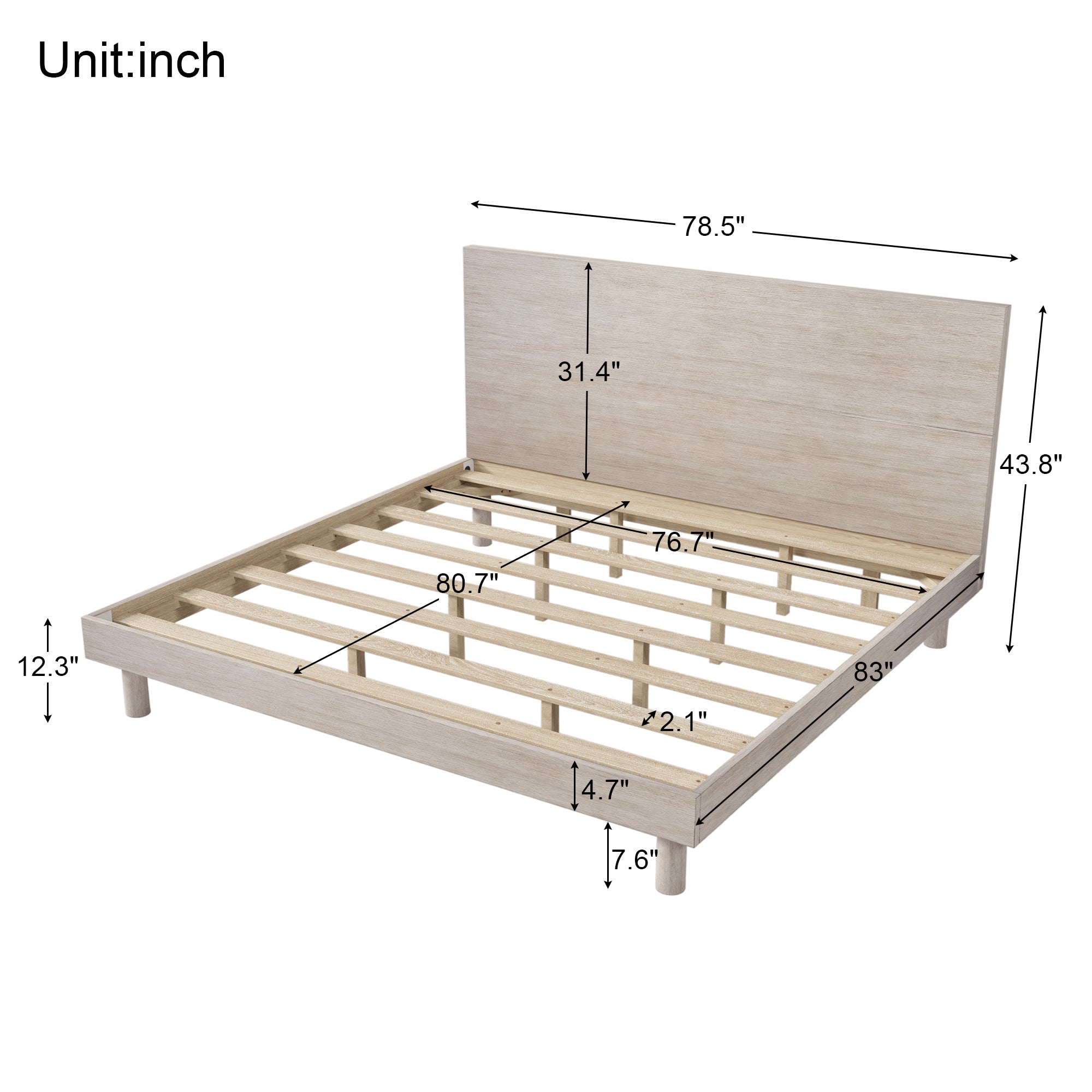 Royard Oaktree Platform Bed Frame with Headboard Modern Concise Style Solid Wood Bed Frame with Slats, No Box Spring Needed, Stone Gray