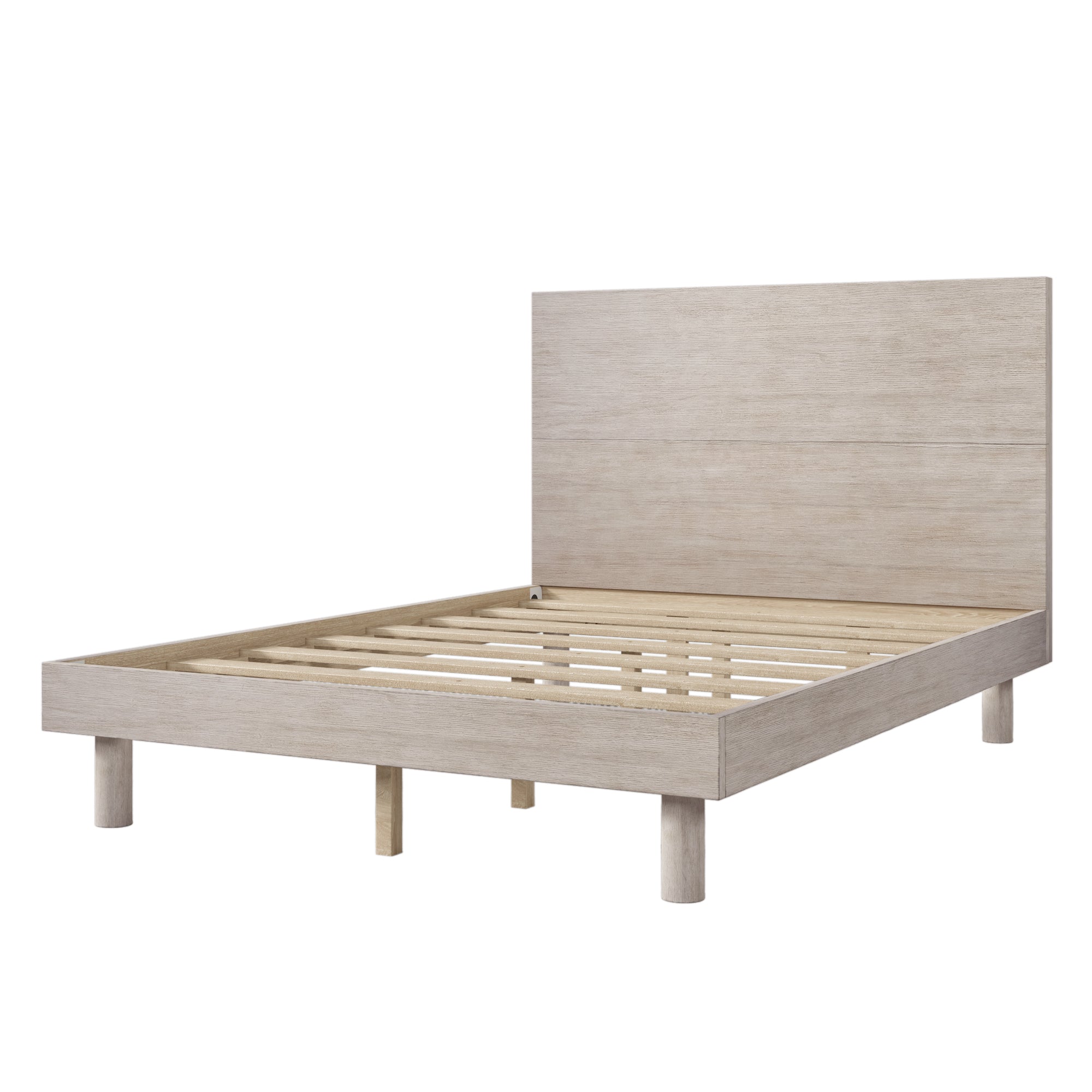 Royard Oaktree Platform Bed Frame with Headboard Modern Concise Style Solid Wood Bed Frame with Slats, No Box Spring Needed, Stone Gray