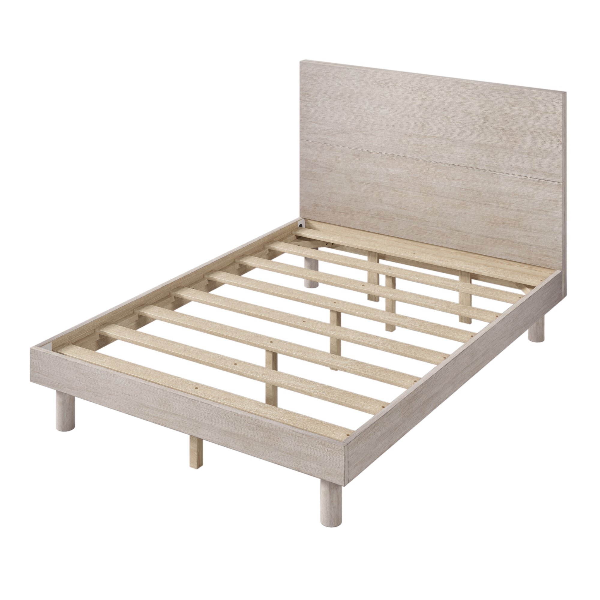 Royard Oaktree Platform Bed Frame with Headboard Modern Concise Style Solid Wood Bed Frame with Slats, No Box Spring Needed, Stone Gray