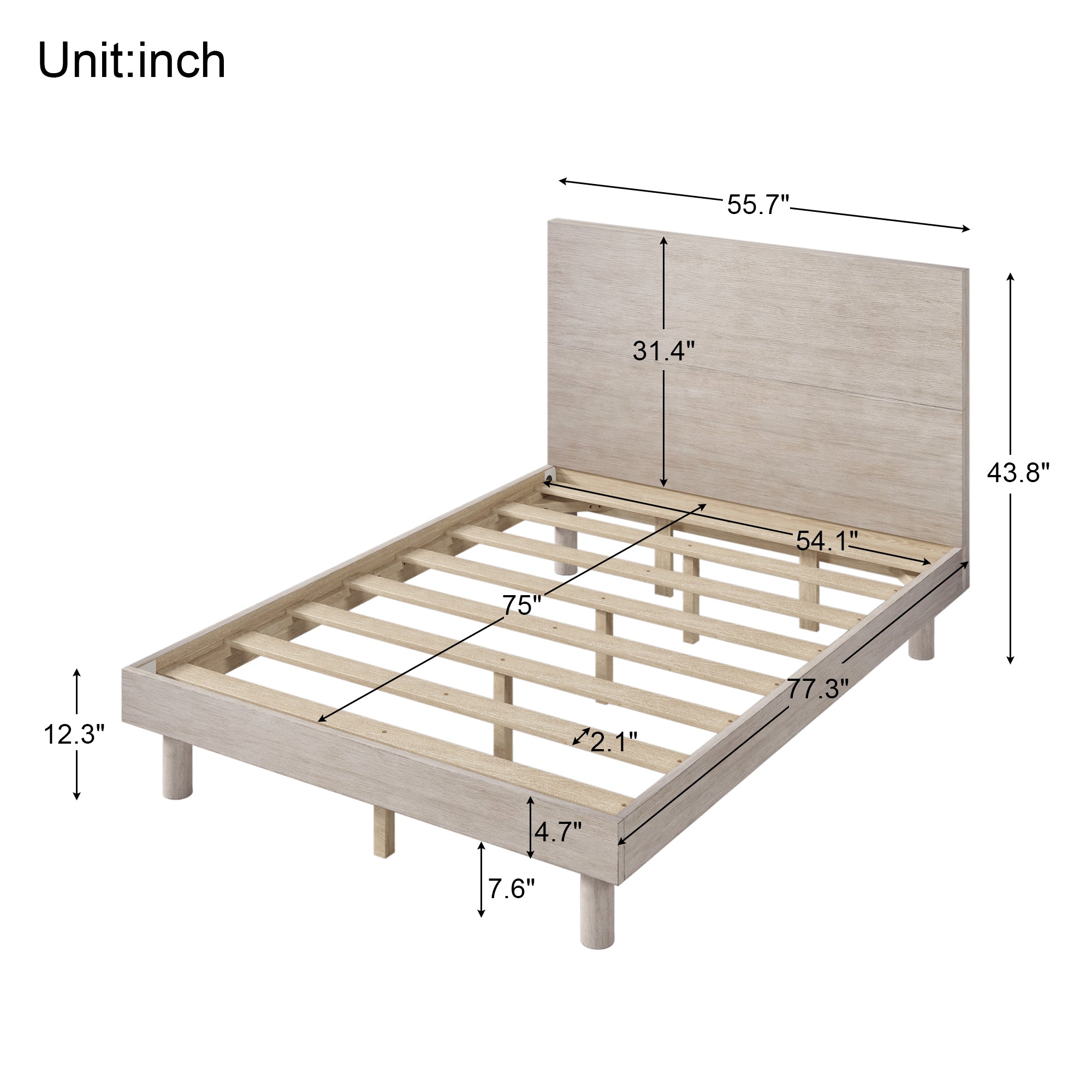 Royard Oaktree Platform Bed Frame with Headboard Modern Concise Style Solid Wood Bed Frame with Slats, No Box Spring Needed, Stone Gray