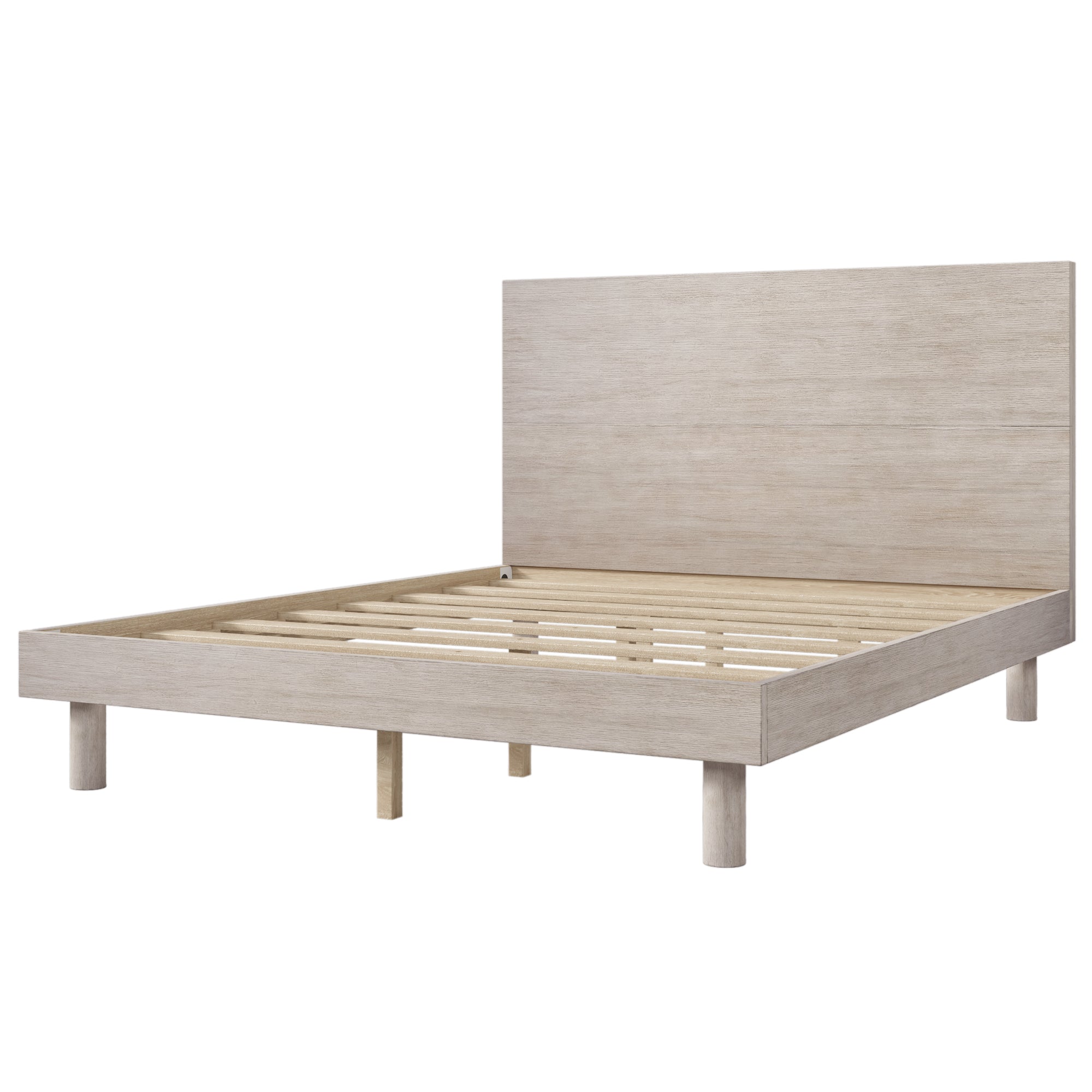 Royard Oaktree Platform Bed Frame with Headboard Modern Concise Style Solid Wood Bed Frame with Slats, No Box Spring Needed, Stone Gray