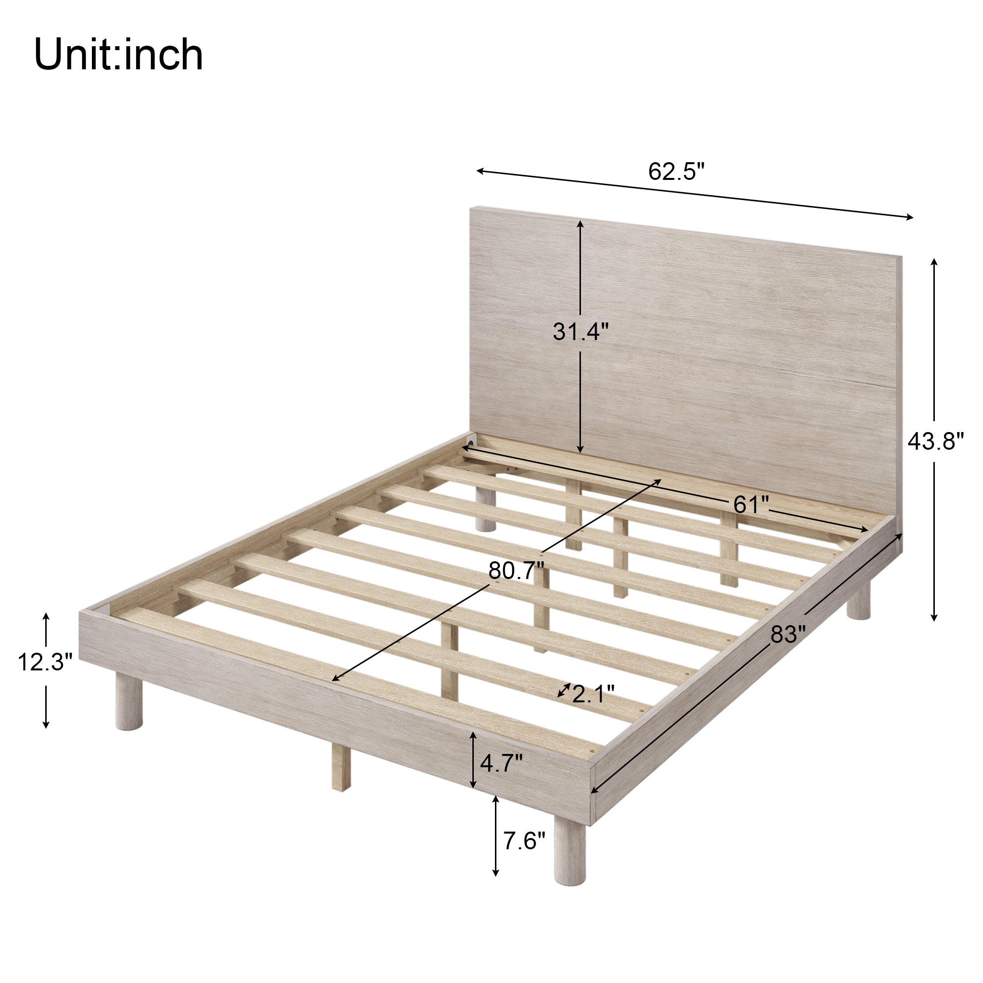 Royard Oaktree Platform Bed Frame with Headboard Modern Concise Style Solid Wood Bed Frame with Slats, No Box Spring Needed, Stone Gray