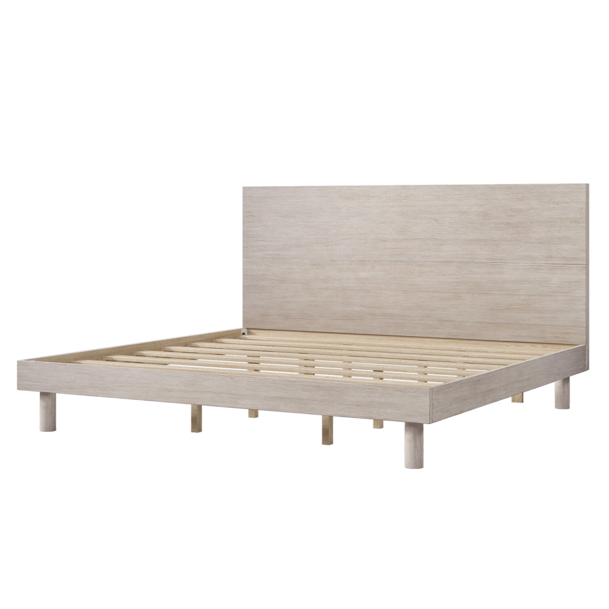 Royard Oaktree Platform Bed Frame with Headboard Modern Concise Style Solid Wood Bed Frame with Slats, No Box Spring Needed, Stone Gray