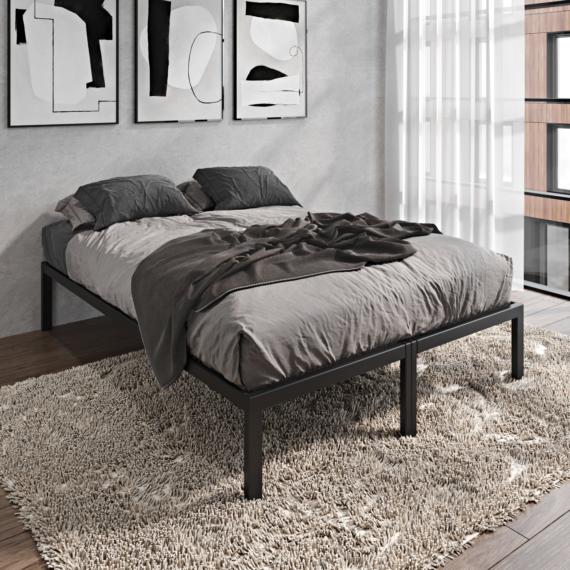 Royard Oaktree Metal Full Size Bed Frame Modern Simple Steel Platform Bed Frame with Wood Slats, No Box Spring Needed