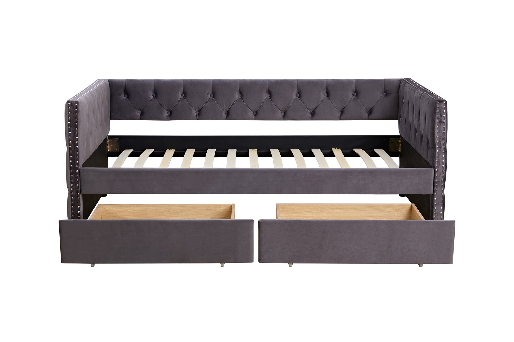 Royard Oaktree Daybed with Drawers Modern Velvet Upholstered Twin Size Day Bed Button-Tufted Sofa Daybed Frame with Double Drawers, No Box Spring Needed, Furniture for Bedroom Living Guest Room