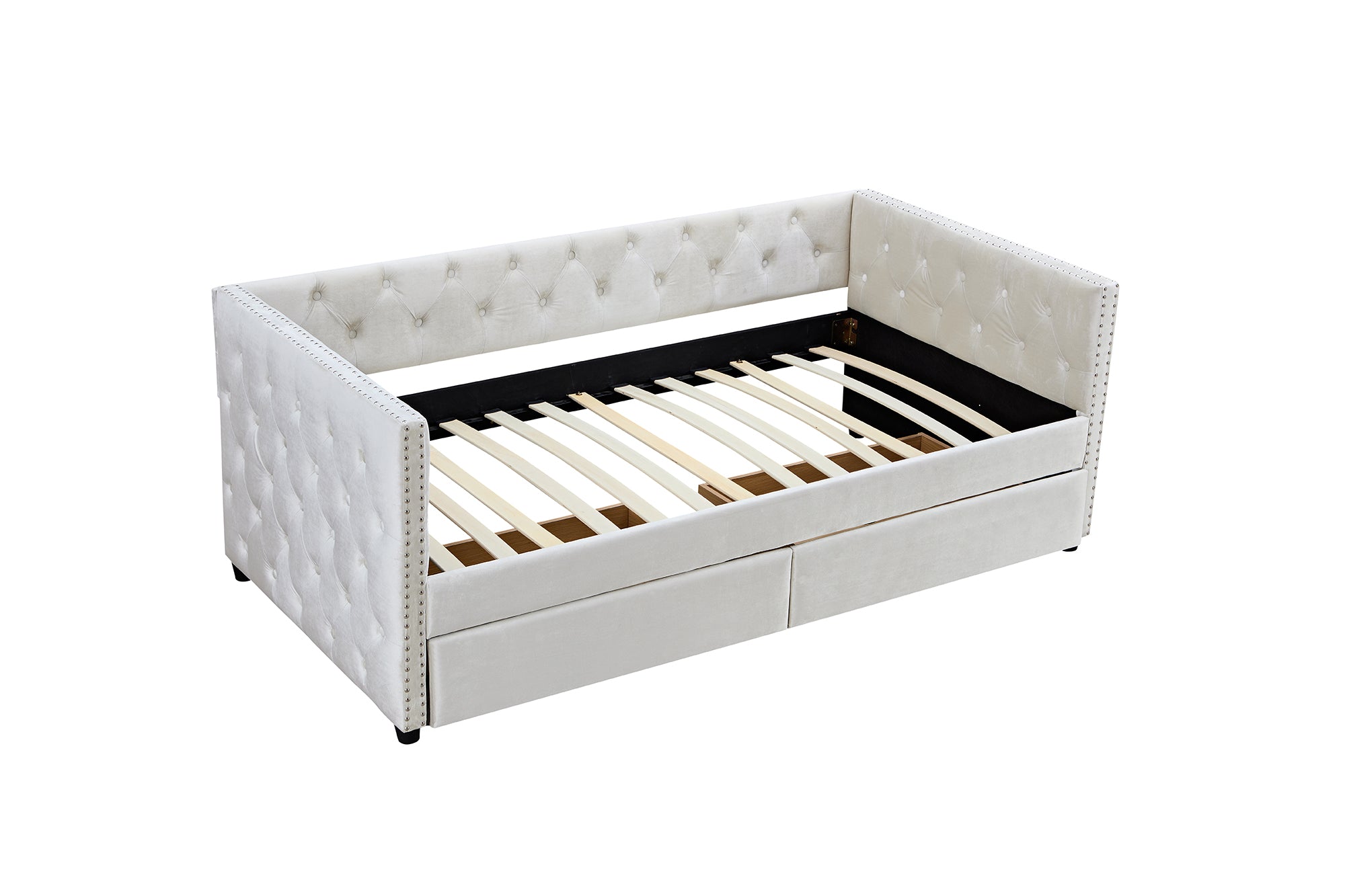 Royard Oaktree Daybed with Drawers Modern Velvet Upholstered Twin Size Day Bed Button-Tufted Sofa Daybed Frame with Double Drawers, No Box Spring Needed, Furniture for Bedroom Living Guest Room