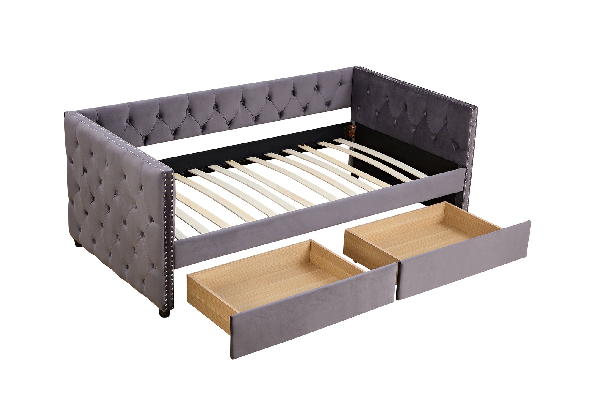 Royard Oaktree Daybed with Drawers Modern Velvet Upholstered Twin Size Day Bed Button-Tufted Sofa Daybed Frame with Double Drawers, No Box Spring Needed, Furniture for Bedroom Living Guest Room