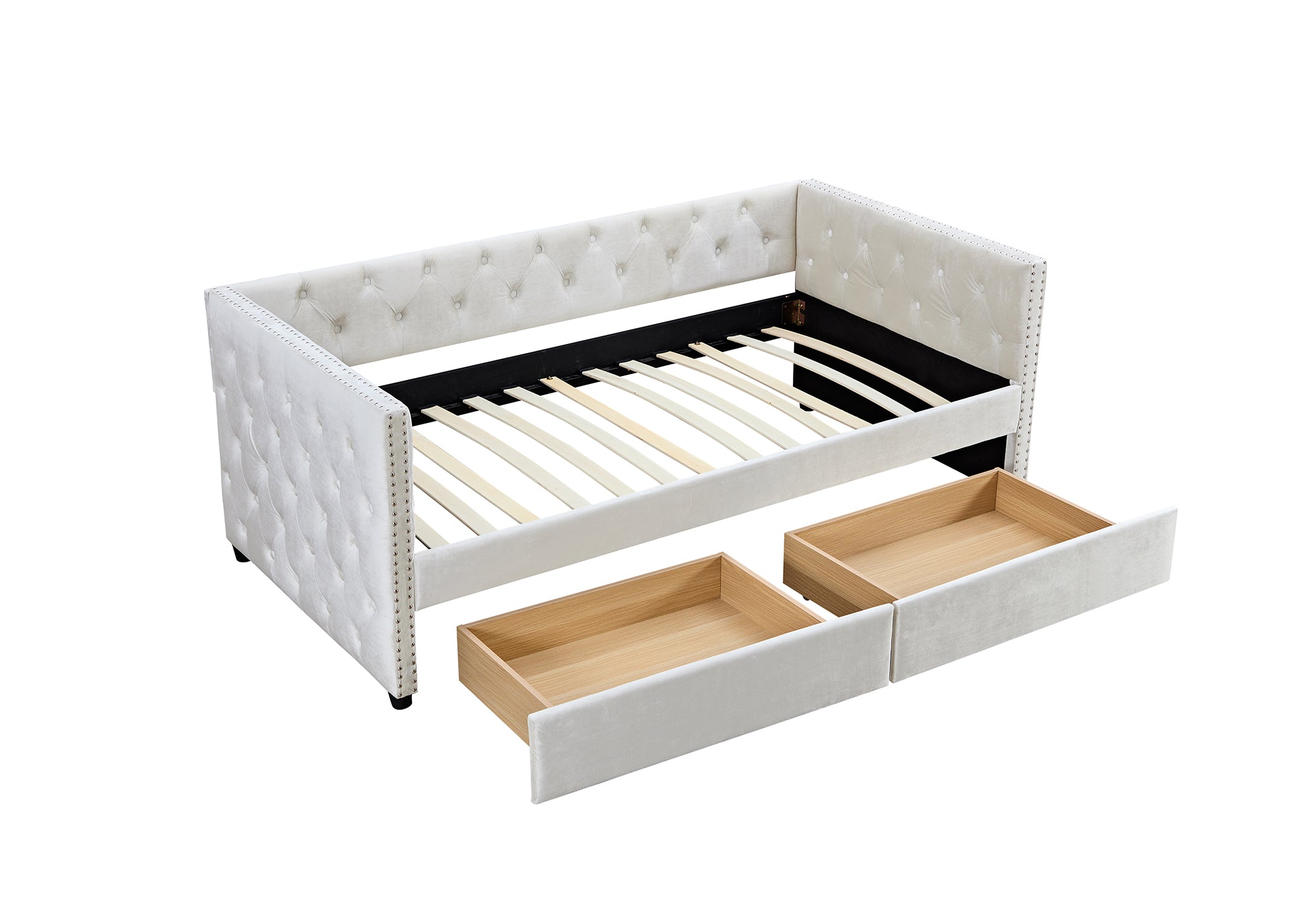 Royard Oaktree Daybed with Drawers Modern Velvet Upholstered Twin Size Day Bed Button-Tufted Sofa Daybed Frame with Double Drawers, No Box Spring Needed, Furniture for Bedroom Living Guest Room