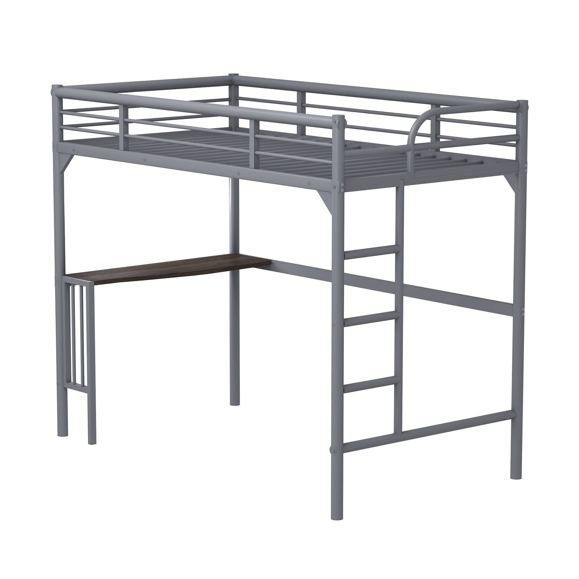 Royard Oaktree Twin Metal Loft Bed with Desk Modern Loft Bed Frame with Ladder and Guardrails, No Box Spring Needed