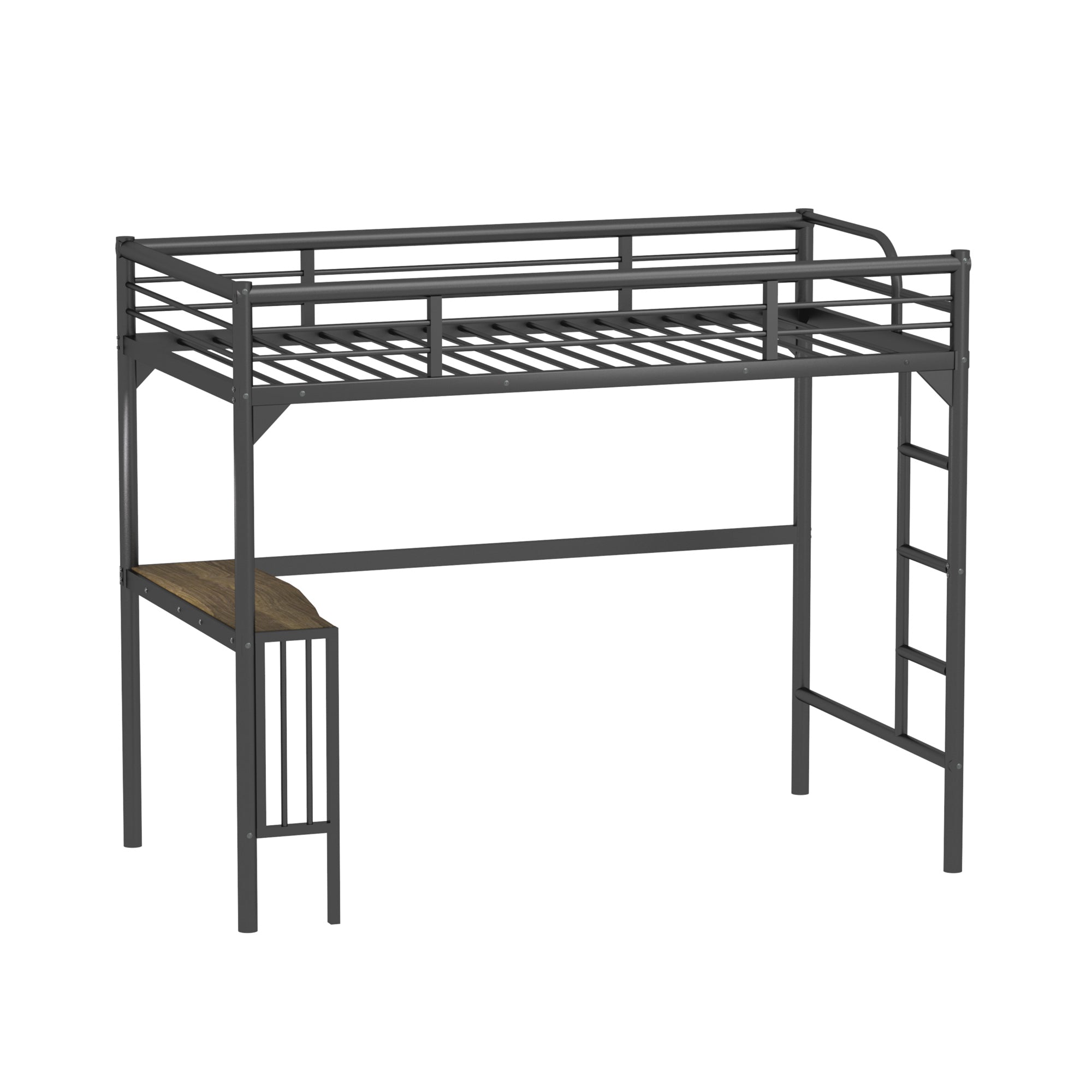 Royard Oaktree Twin Metal Loft Bed with Desk Modern Loft Bed Frame with Ladder and Guardrails, No Box Spring Needed