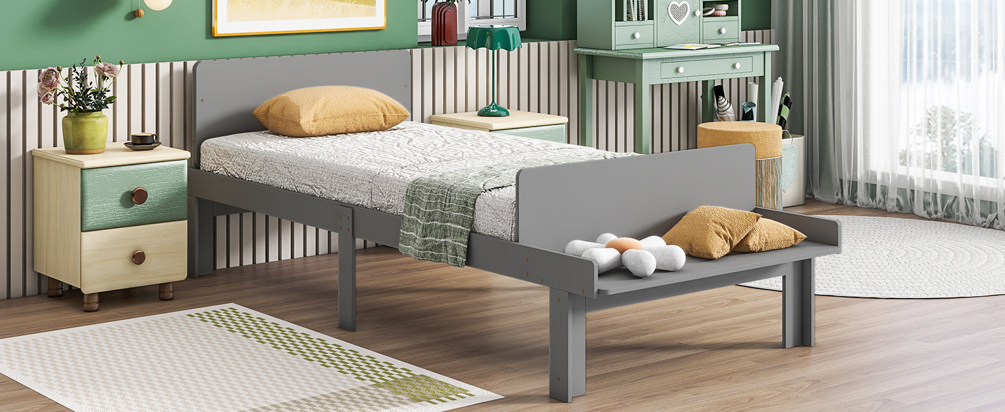 Royard Oaktree Wood Platform Bed Frame with Headboard and Footboard Bench, No Box Spring Needed