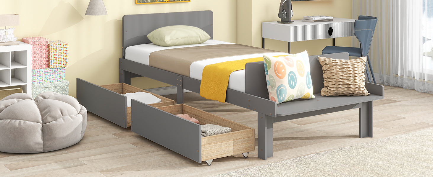 Royard Oaktree Wood Platform Bed Frame with Headboard and Footboard Bench Modern Bed Frame with 2 Storage Drawers