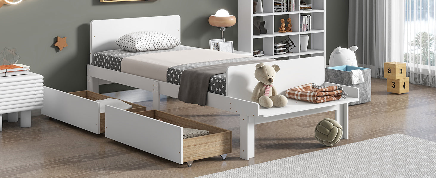 Royard Oaktree Wood Platform Bed Frame with Headboard and Footboard Bench Modern Bed Frame with 2 Storage Drawers